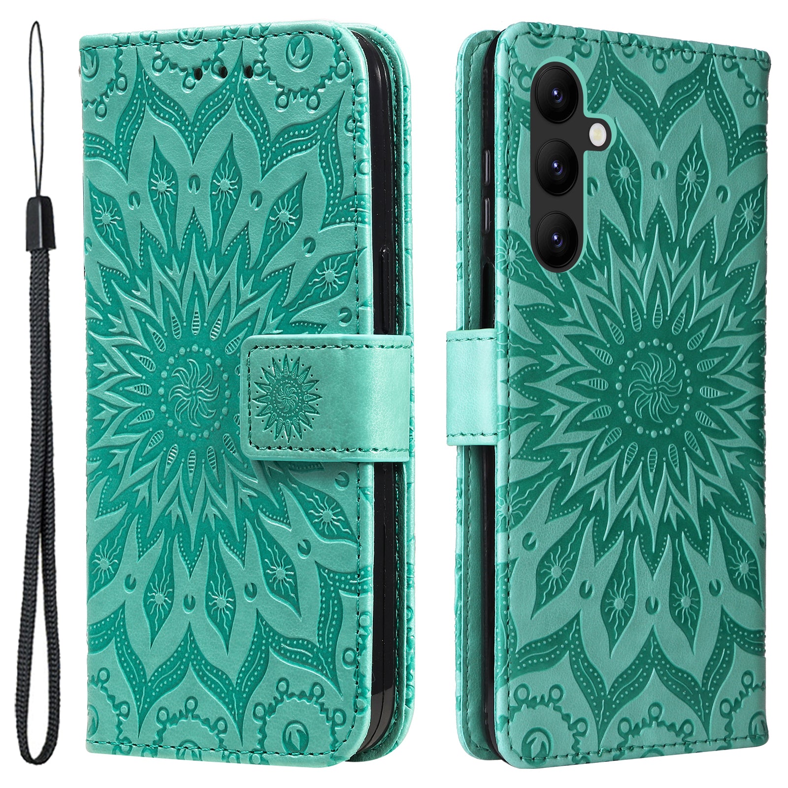 KT Imprinting Flower Series-1 for Samsung Galaxy A24 4G Stand Wallet Phone Case PU Leather Cover with Strap