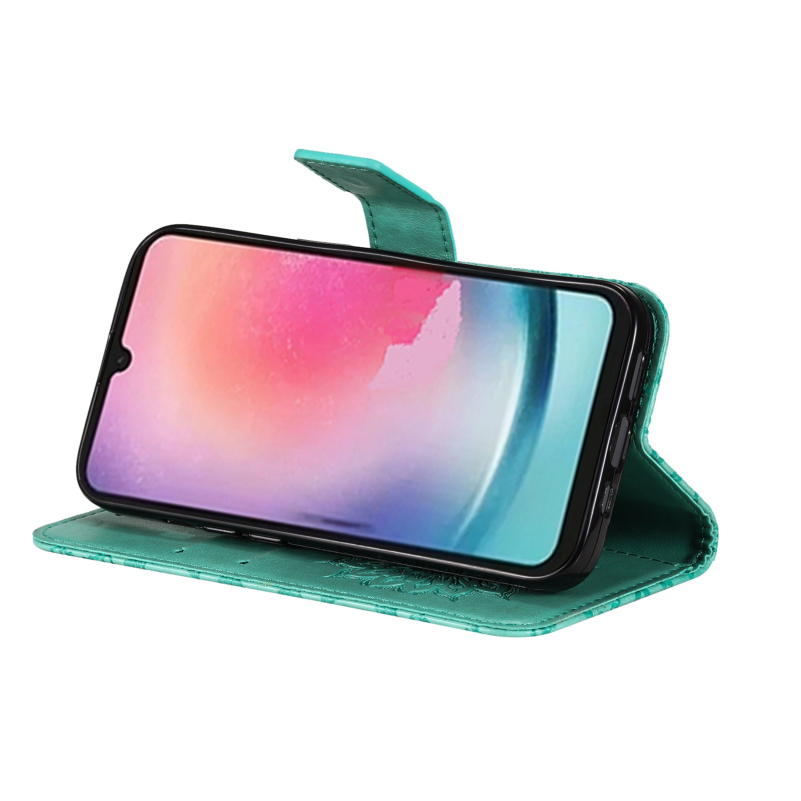 KT Imprinting Flower Series-1 for Samsung Galaxy A24 4G Stand Wallet Phone Case PU Leather Cover with Strap