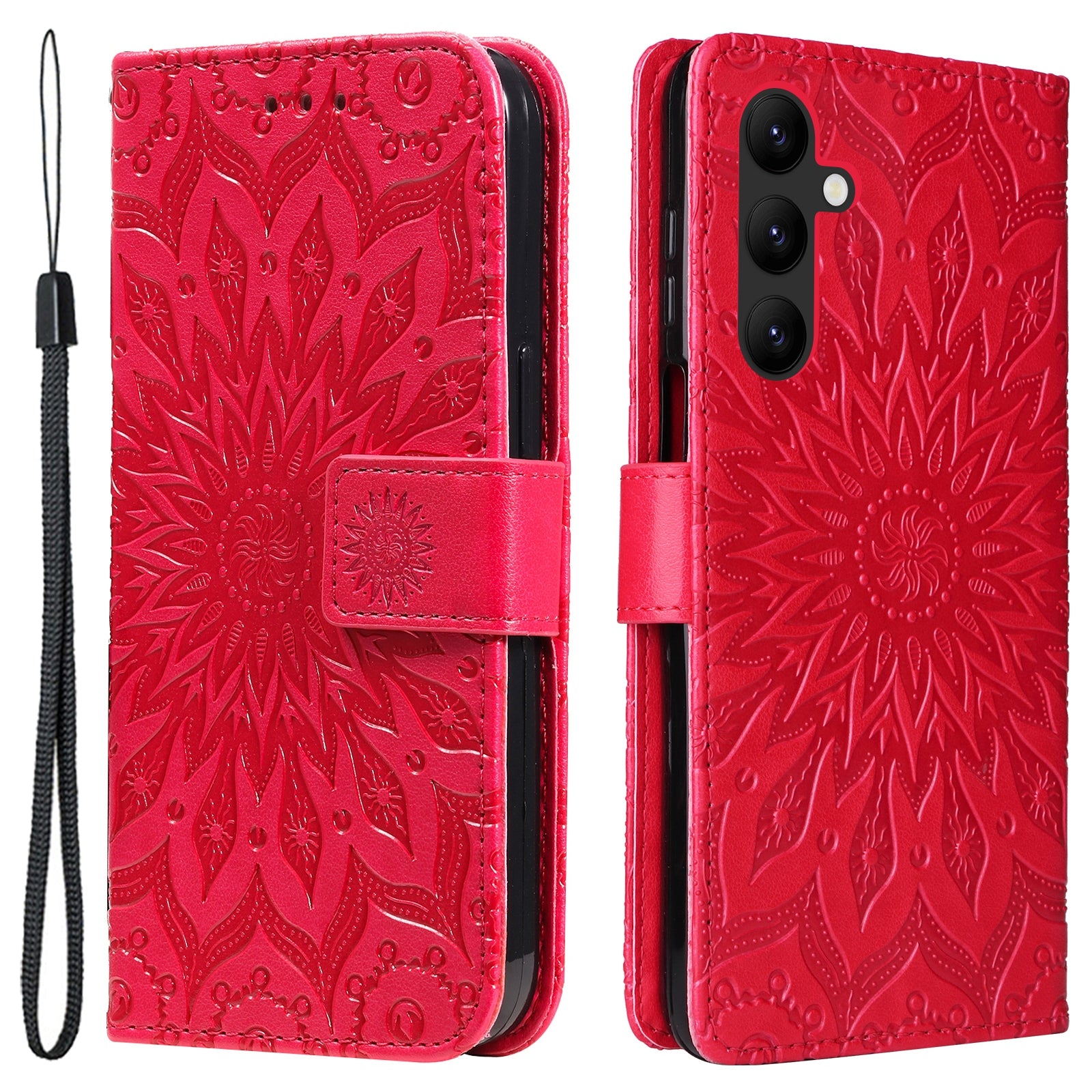 KT Imprinting Flower Series-1 for Samsung Galaxy A24 4G Stand Wallet Phone Case PU Leather Cover with Strap