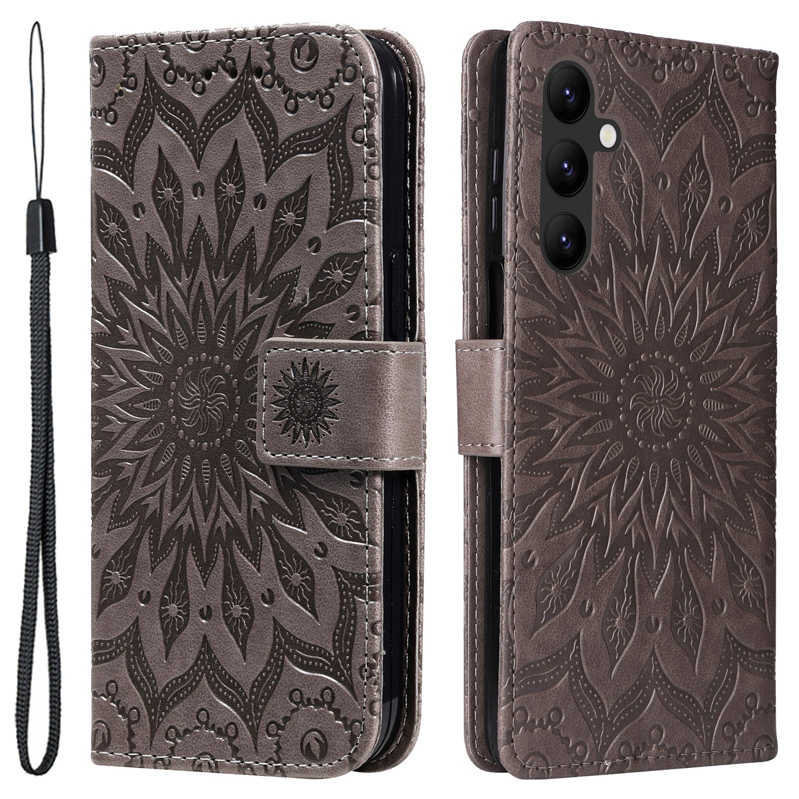 KT Imprinting Flower Series-1 for Samsung Galaxy A24 4G Stand Wallet Phone Case PU Leather Cover with Strap