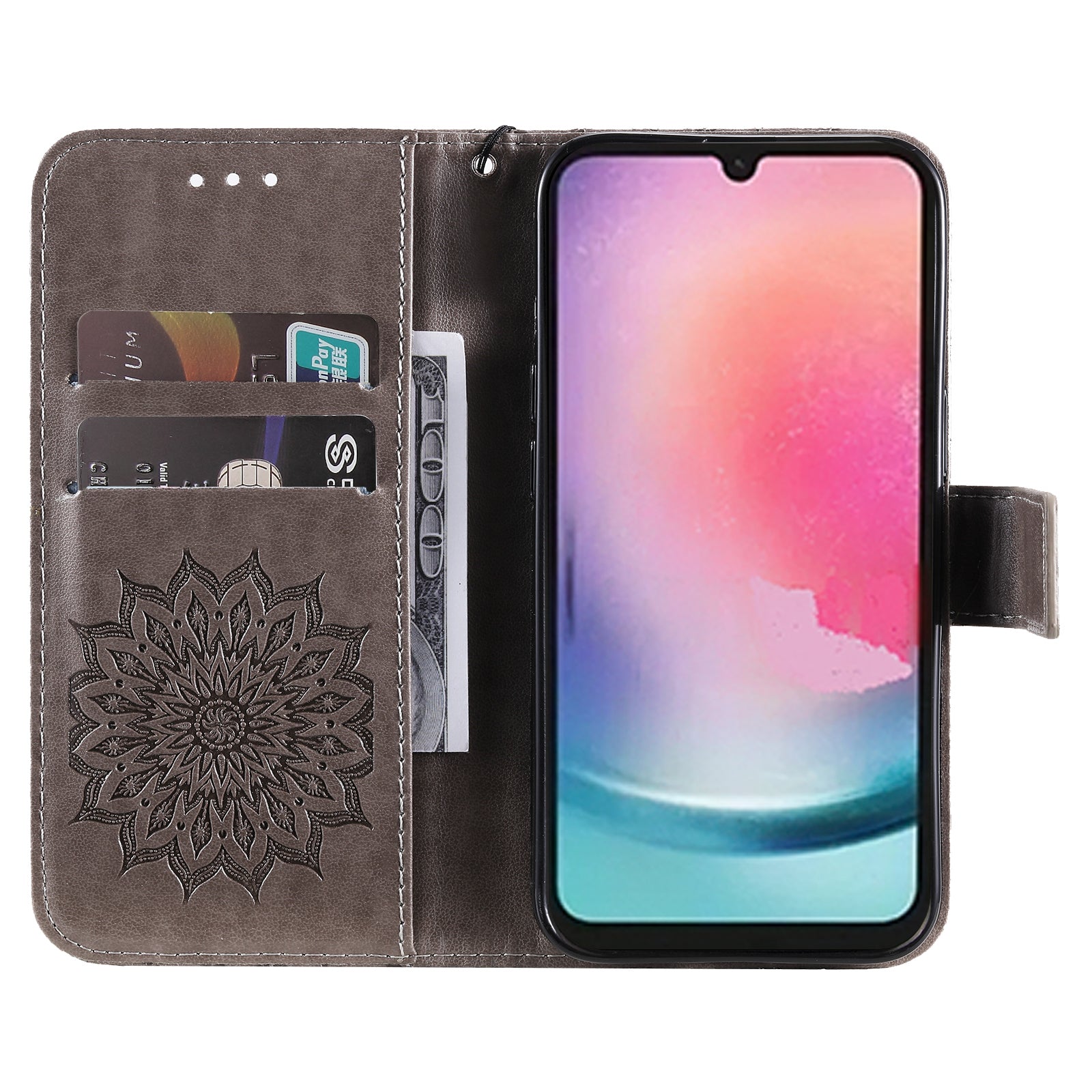KT Imprinting Flower Series-1 for Samsung Galaxy A24 4G Stand Wallet Phone Case PU Leather Cover with Strap