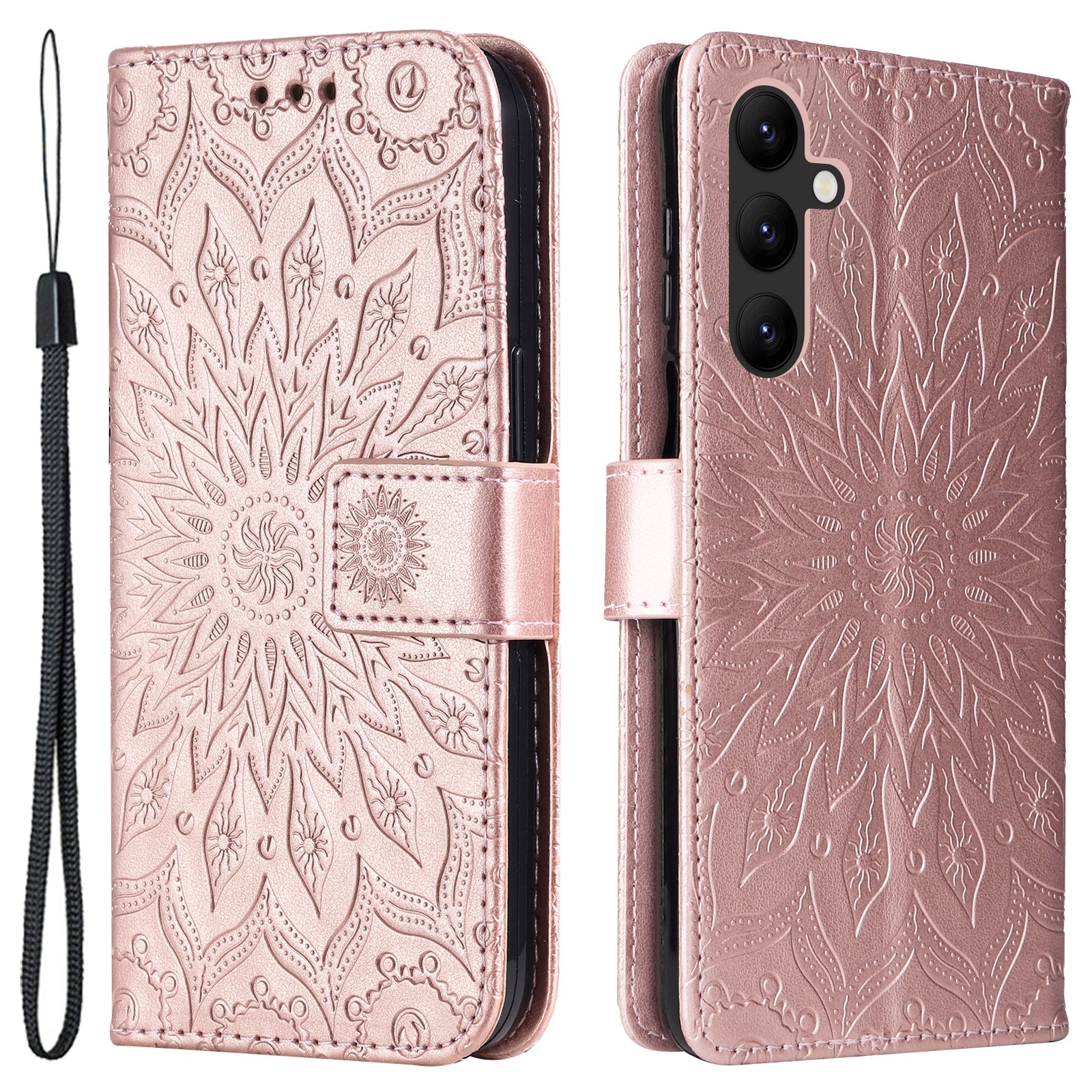KT Imprinting Flower Series-1 for Samsung Galaxy A24 4G Stand Wallet Phone Case PU Leather Cover with Strap
