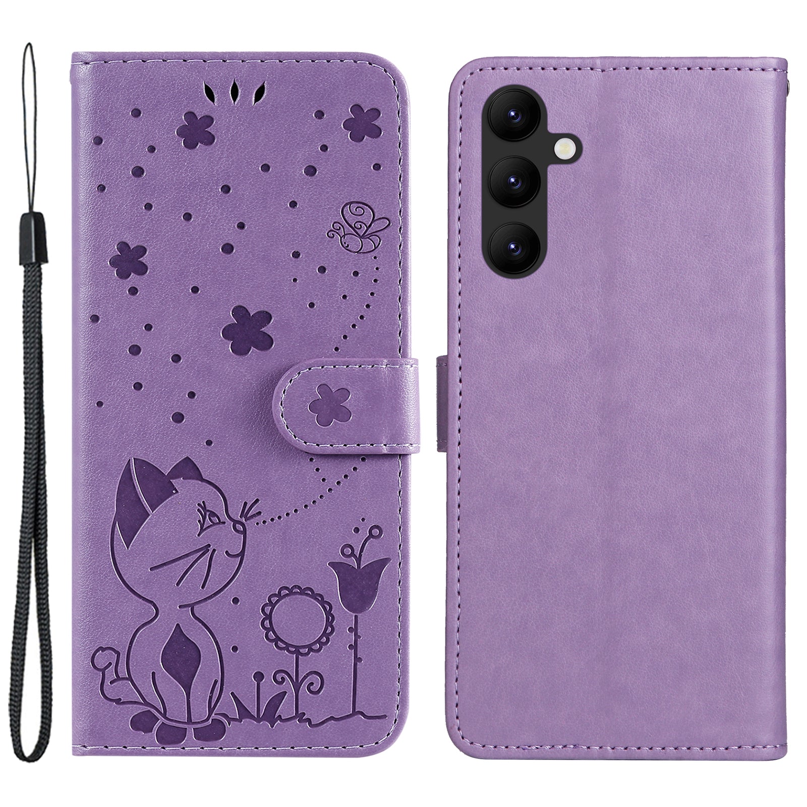 KT Imprinting Flower Series-4 for Samsung Galaxy A24 4G Stand Phone Cover Wallet Imprinted Cat Bee Leather Case