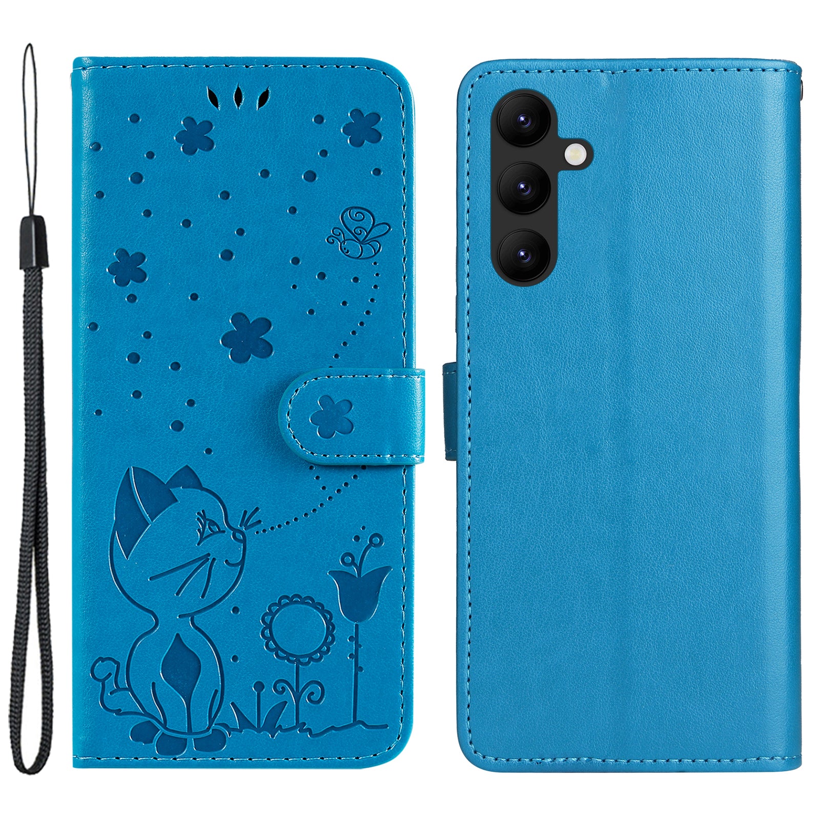 KT Imprinting Flower Series-4 for Samsung Galaxy A24 4G Stand Phone Cover Wallet Imprinted Cat Bee Leather Case