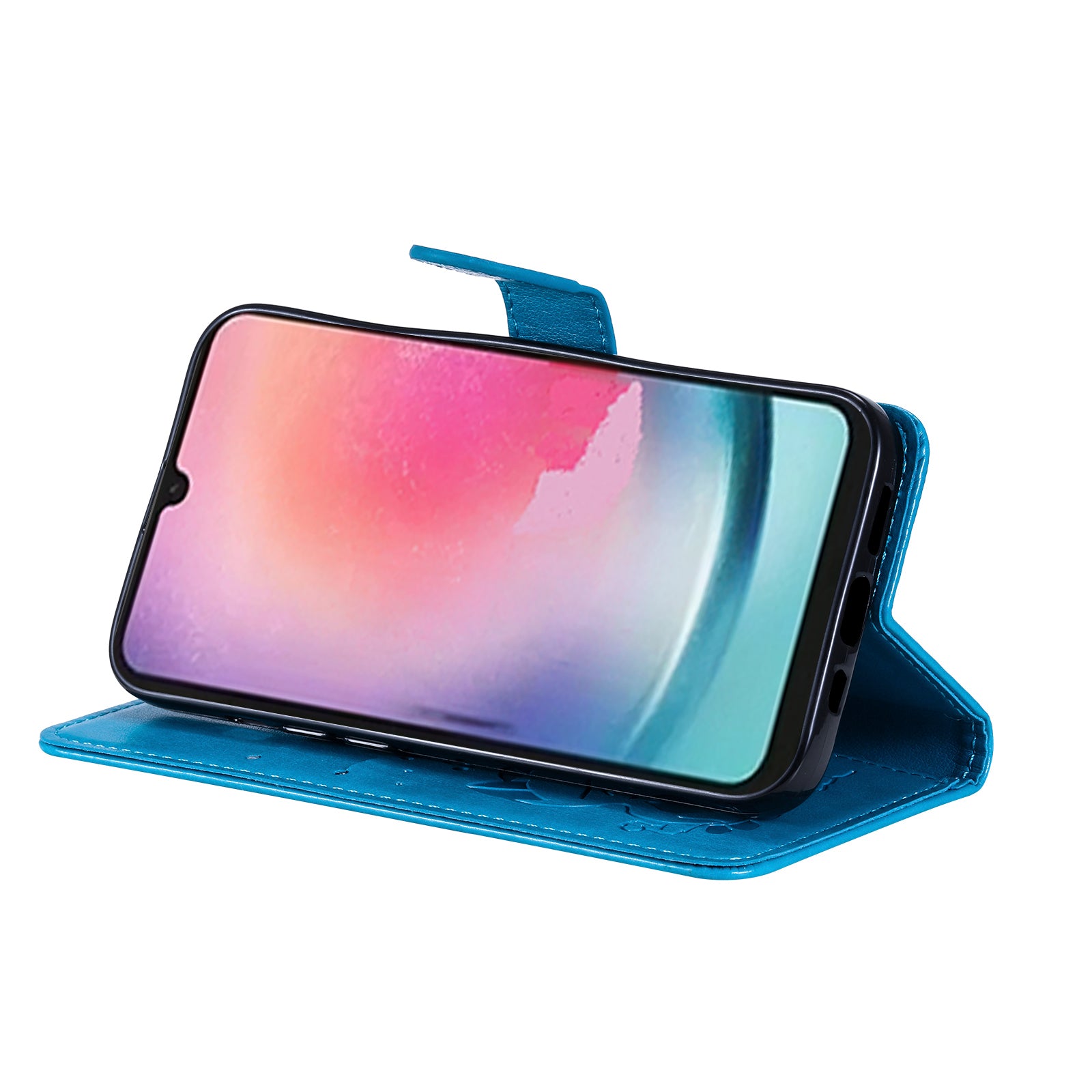 KT Imprinting Flower Series-4 for Samsung Galaxy A24 4G Stand Phone Cover Wallet Imprinted Cat Bee Leather Case