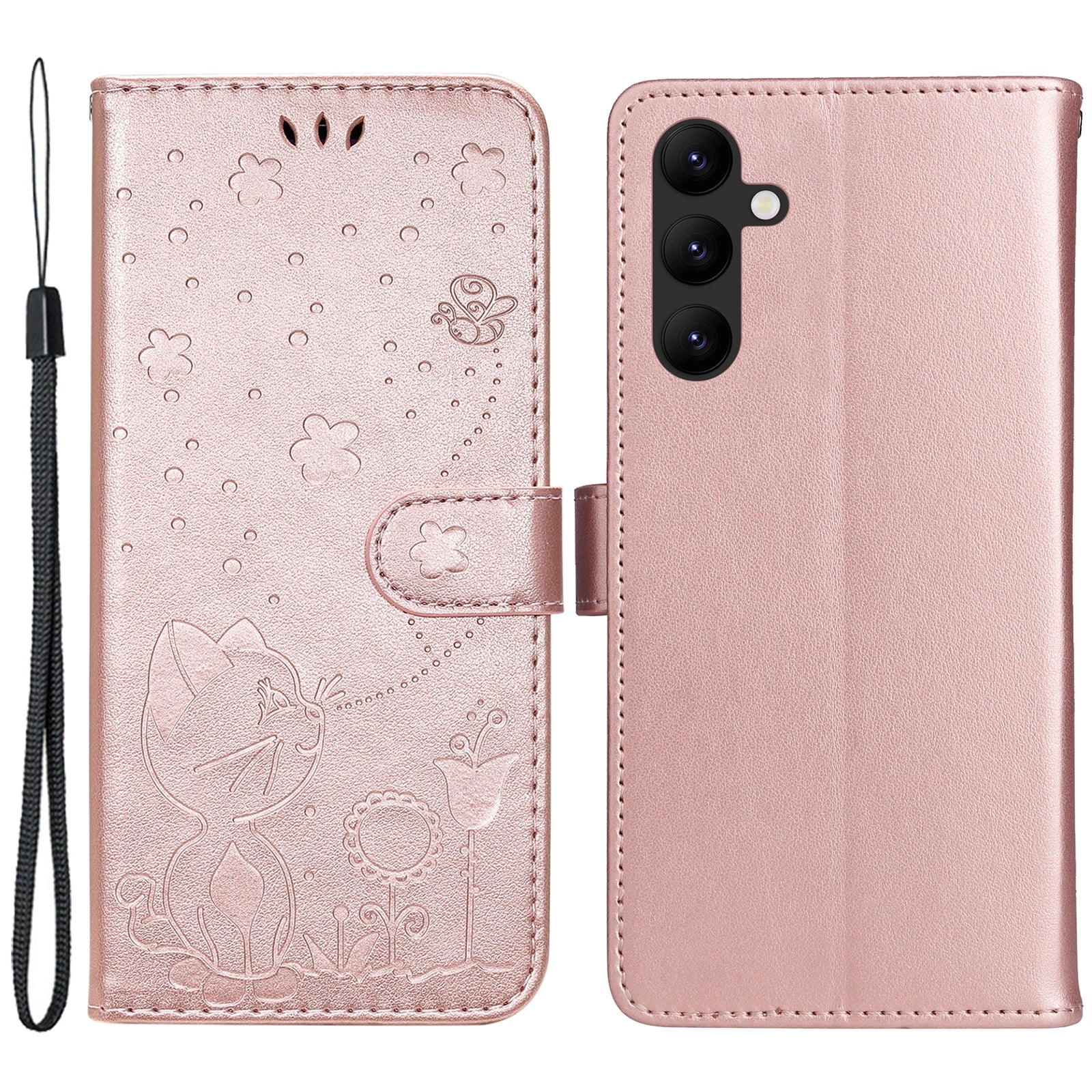 KT Imprinting Flower Series-4 for Samsung Galaxy A24 4G Stand Phone Cover Wallet Imprinted Cat Bee Leather Case