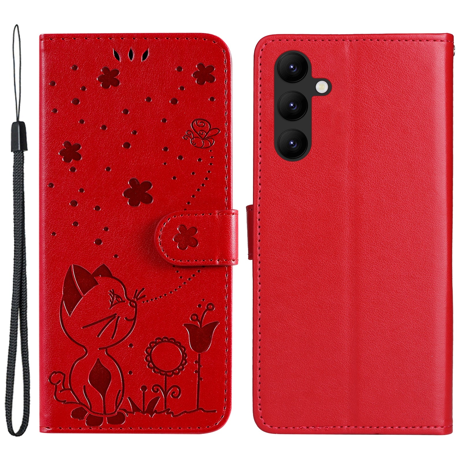 KT Imprinting Flower Series-4 for Samsung Galaxy A24 4G Stand Phone Cover Wallet Imprinted Cat Bee Leather Case