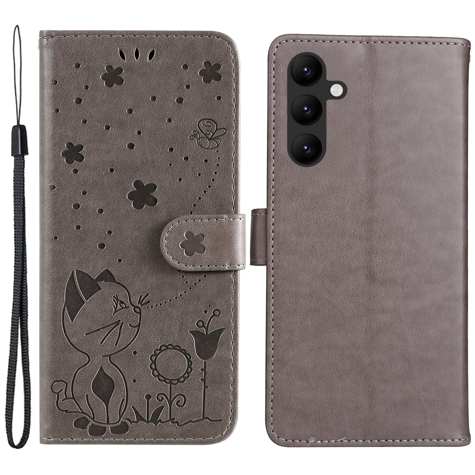 KT Imprinting Flower Series-4 for Samsung Galaxy A24 4G Stand Phone Cover Wallet Imprinted Cat Bee Leather Case
