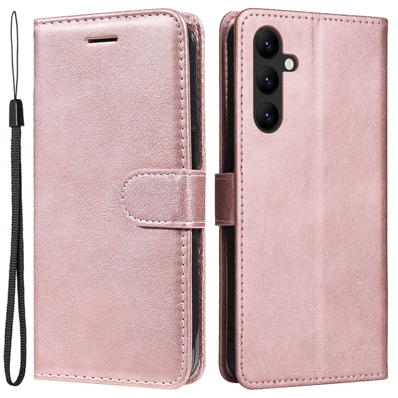 KT Leather Series-2 For Samsung Galaxy A24 4G Phone Stand Case Solid Color PU Leather Wallet Cover with Strap