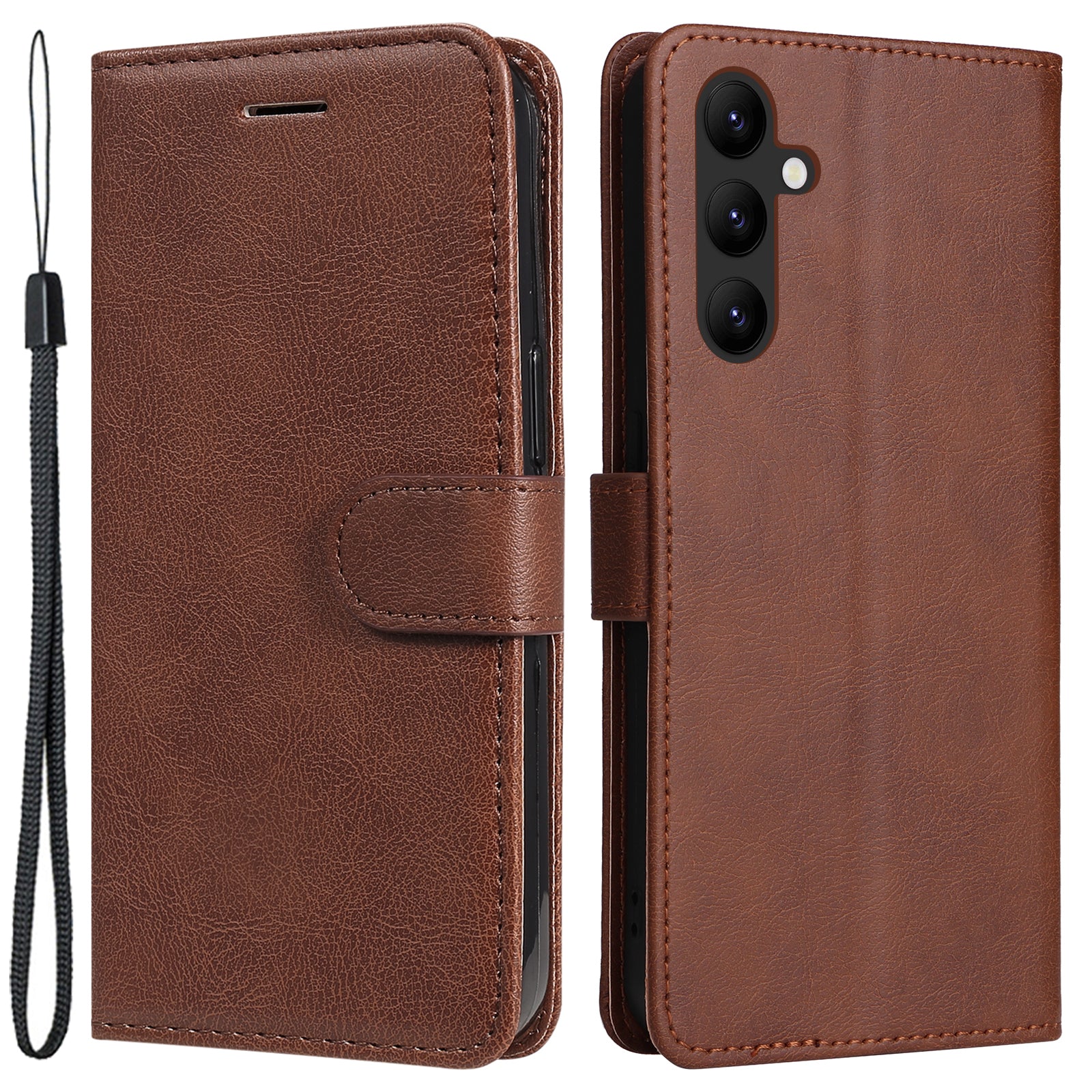 KT Leather Series-2 For Samsung Galaxy A24 4G Phone Stand Case Solid Color PU Leather Wallet Cover with Strap