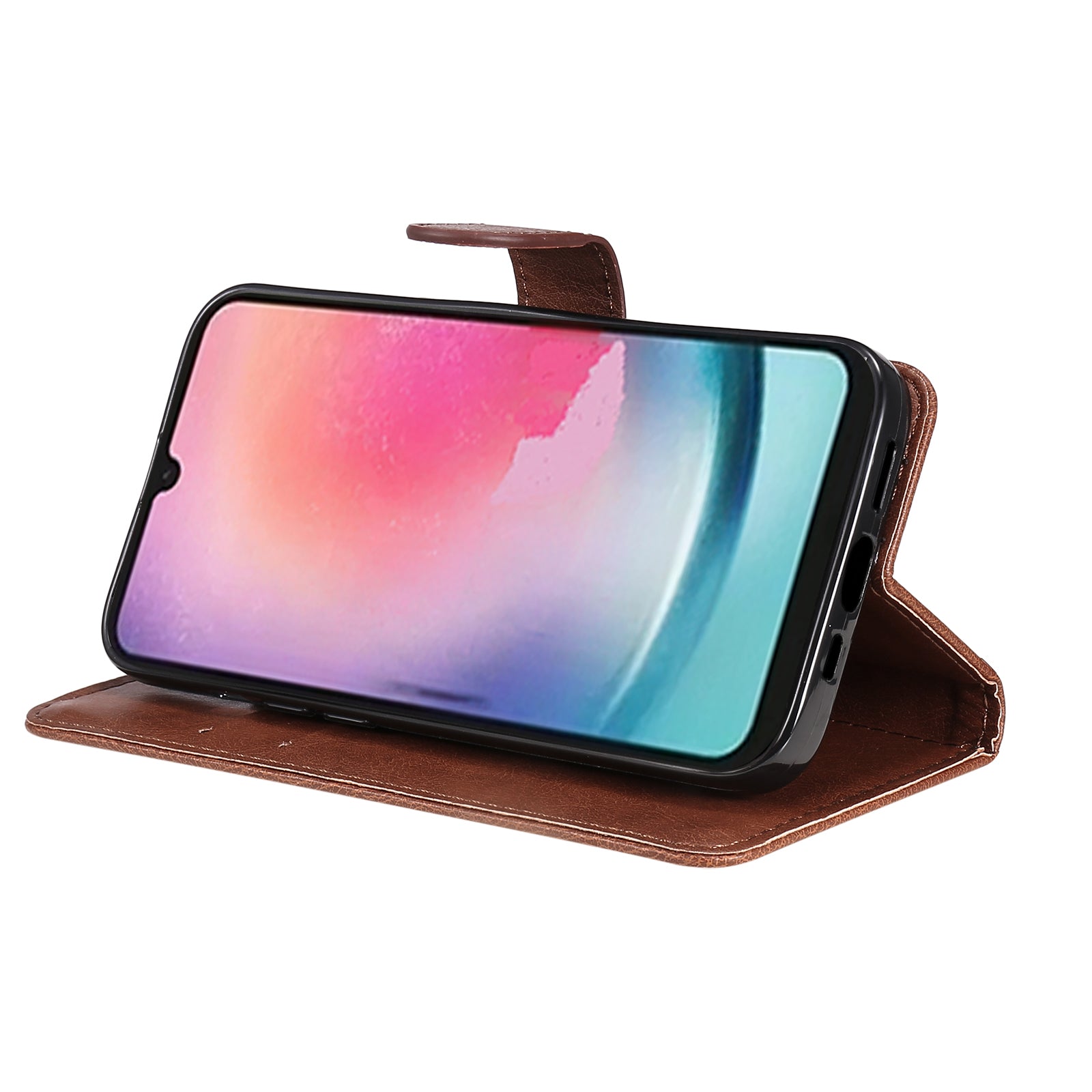 KT Leather Series-2 For Samsung Galaxy A24 4G Phone Stand Case Solid Color PU Leather Wallet Cover with Strap