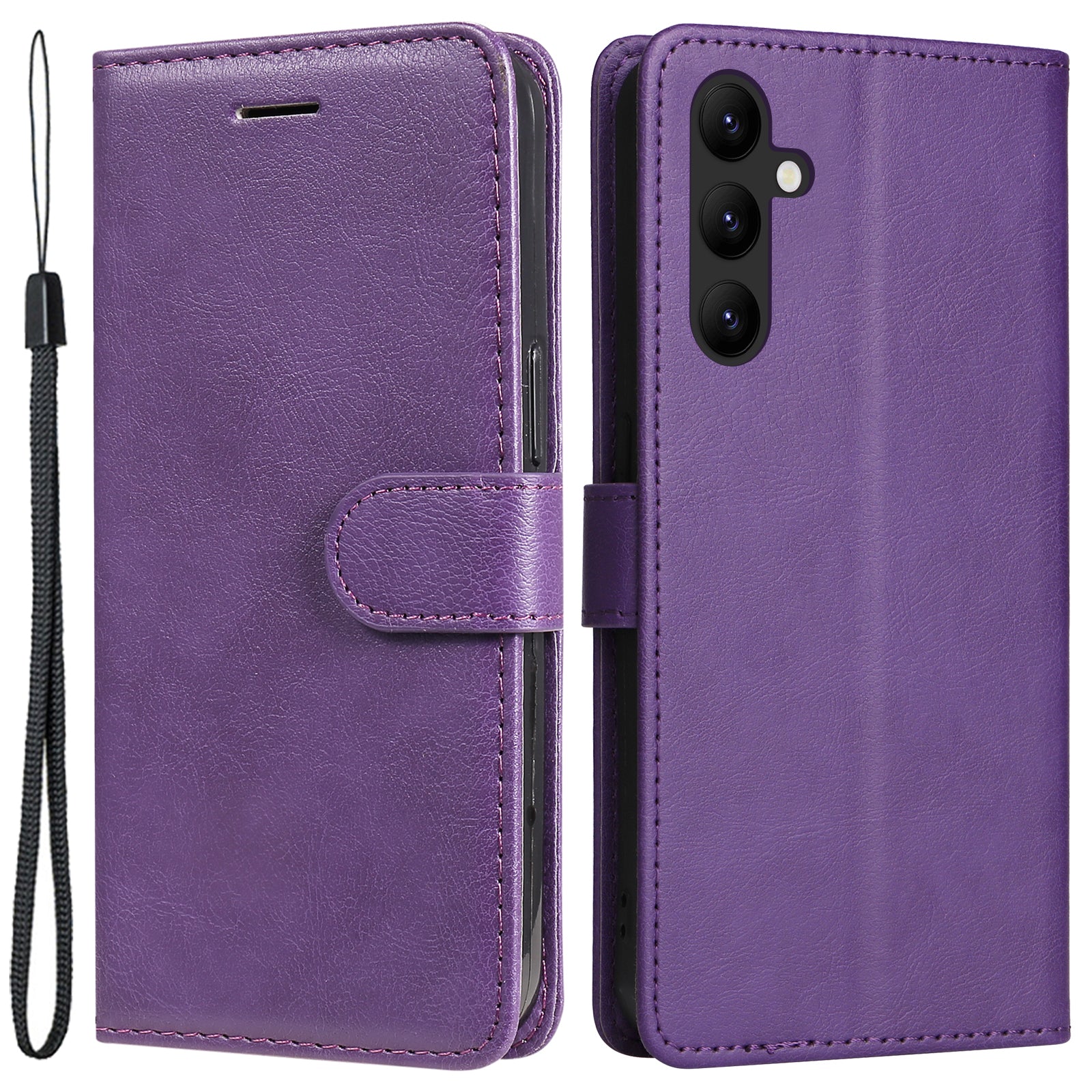 KT Leather Series-2 For Samsung Galaxy A24 4G Phone Stand Case Solid Color PU Leather Wallet Cover with Strap