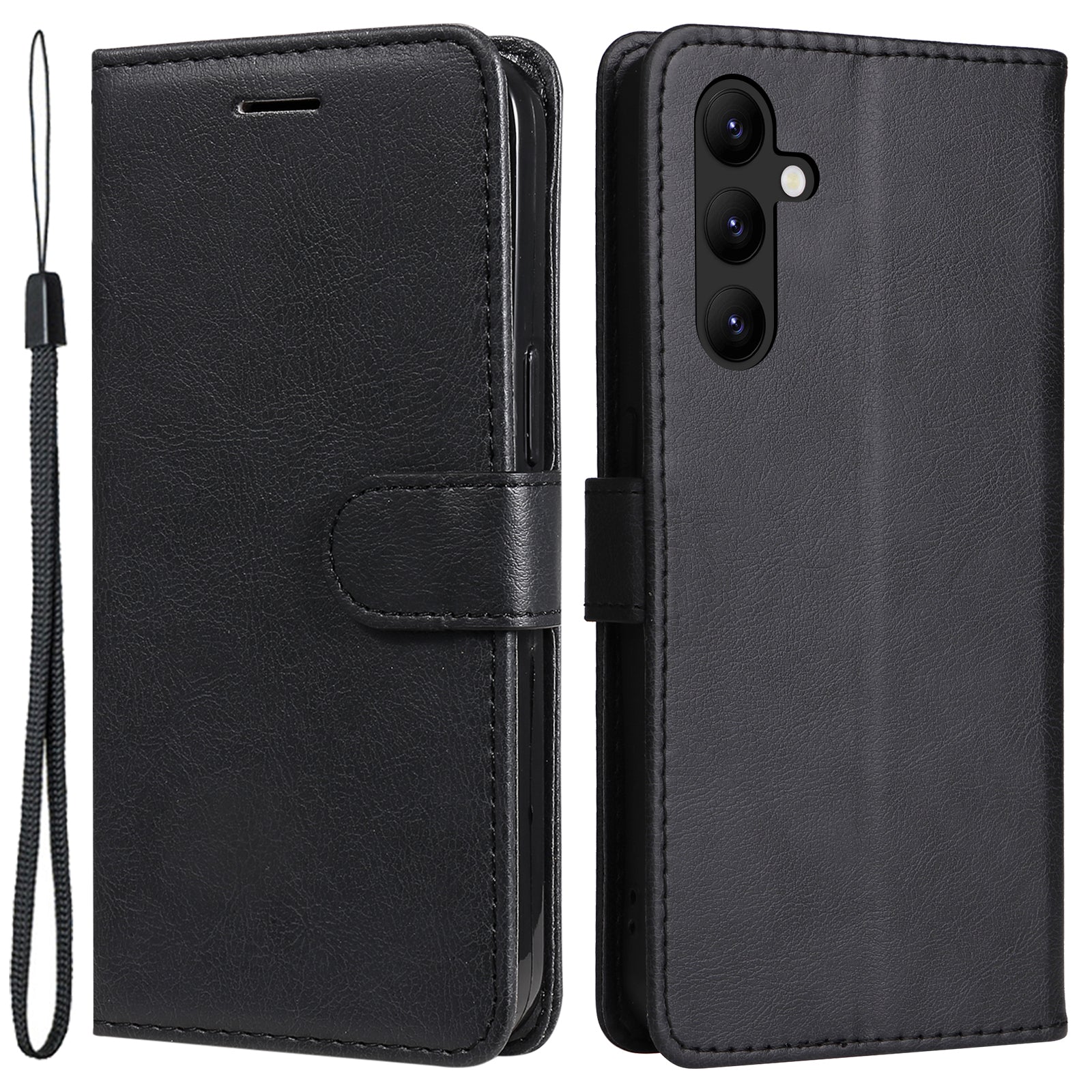 KT Leather Series-2 For Samsung Galaxy A24 4G Phone Stand Case Solid Color PU Leather Wallet Cover with Strap