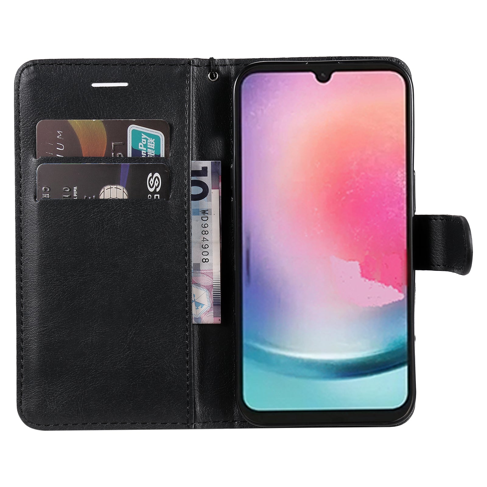 KT Leather Series-2 For Samsung Galaxy A24 4G Phone Stand Case Solid Color PU Leather Wallet Cover with Strap