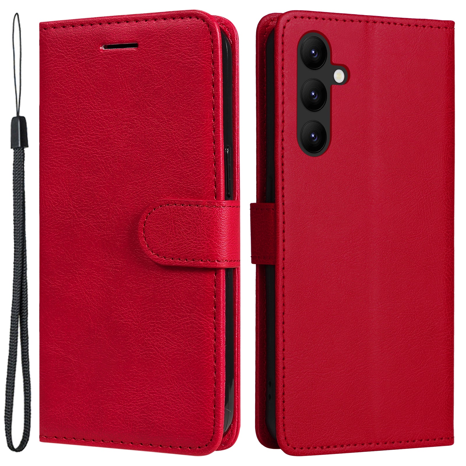 KT Leather Series-2 For Samsung Galaxy A24 4G Phone Stand Case Solid Color PU Leather Wallet Cover with Strap