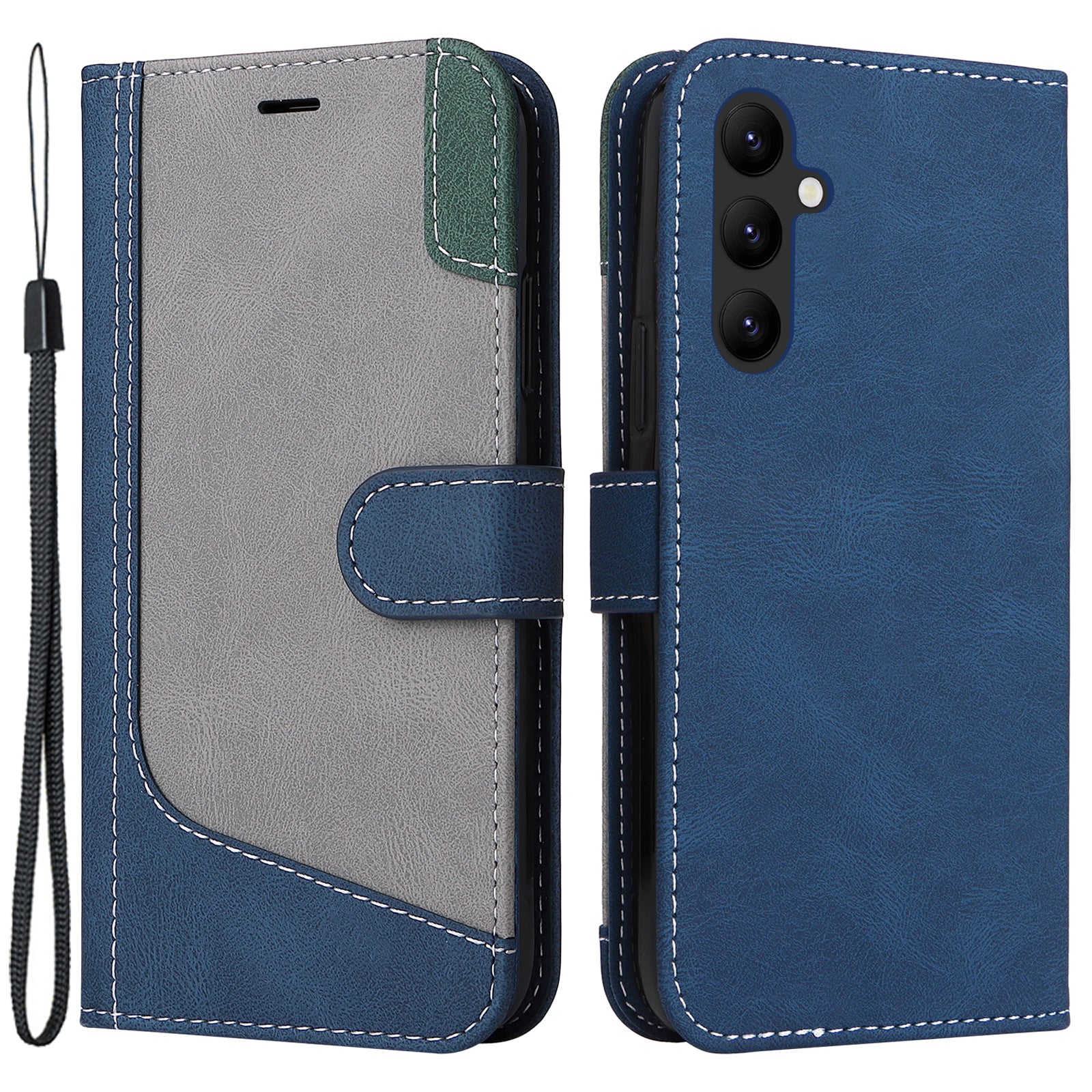 KT Leather Series-5 for Samsung Galaxy A24 4G Tri-color Splicing Phone Leather Case with Strap Stand Wallet Cell Phone Cover