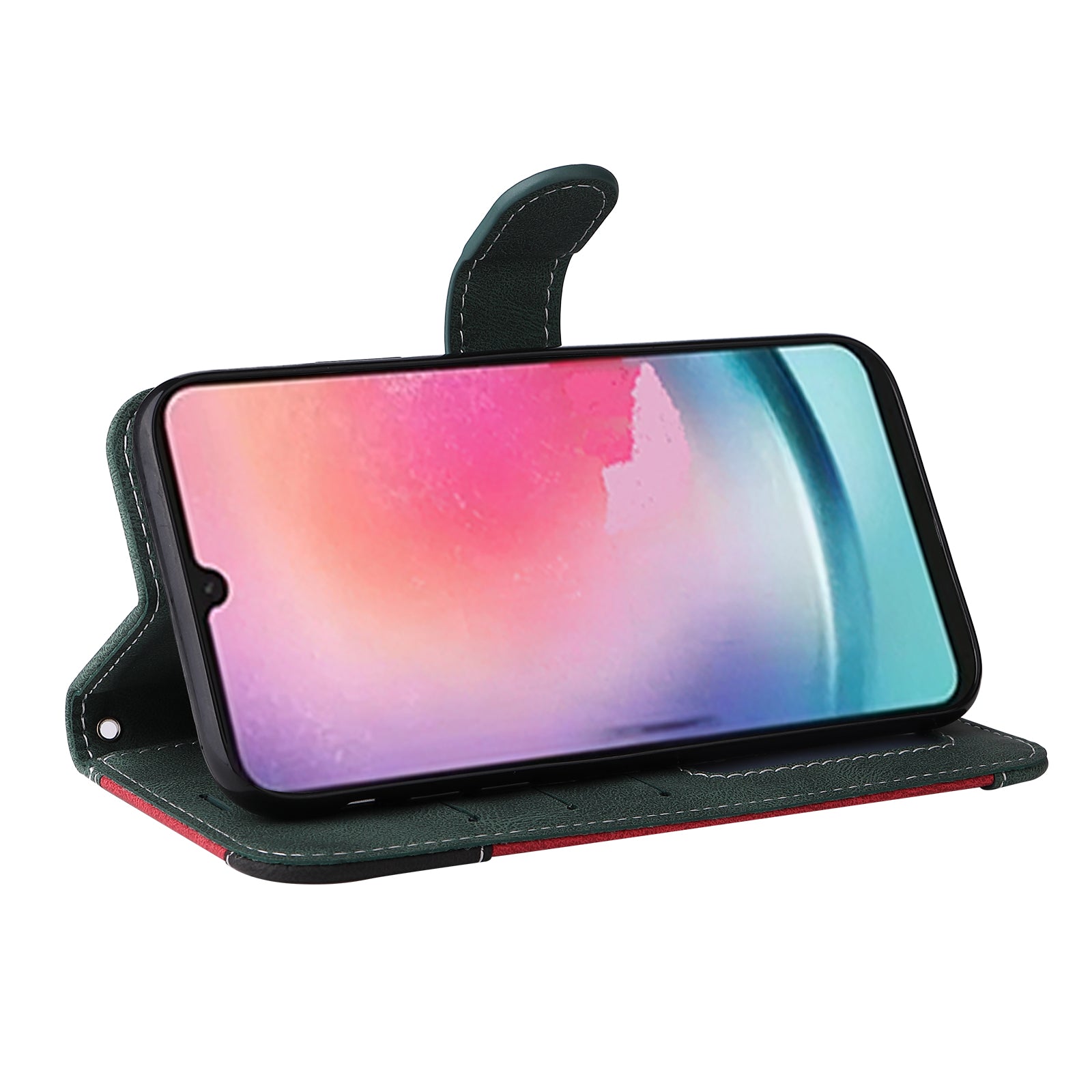 KT Leather Series-5 for Samsung Galaxy A24 4G Tri-color Splicing Phone Leather Case with Strap Stand Wallet Cell Phone Cover