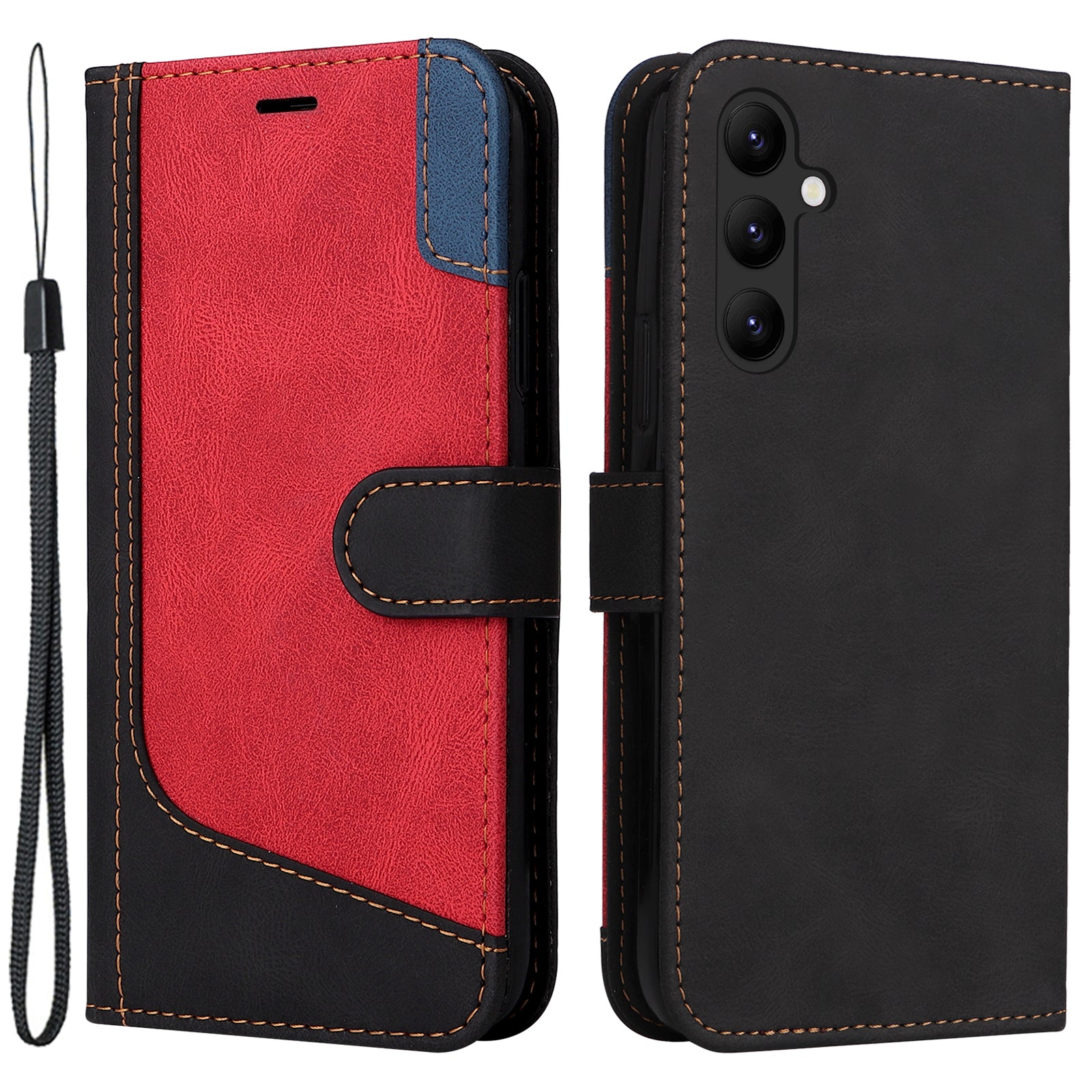 KT Leather Series-5 for Samsung Galaxy A24 4G Tri-color Splicing Phone Leather Case with Strap Stand Wallet Cell Phone Cover
