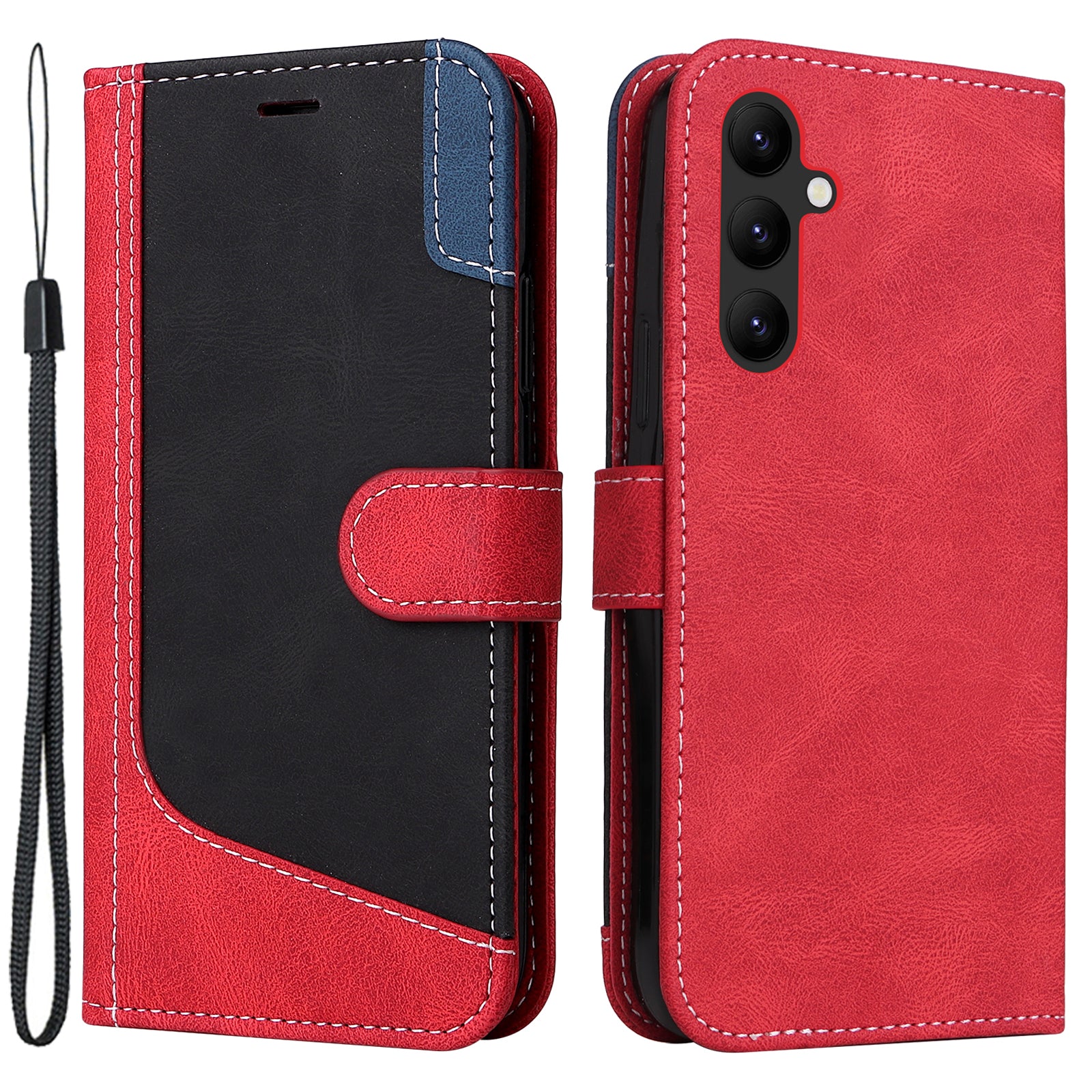 KT Leather Series-5 for Samsung Galaxy A24 4G Tri-color Splicing Phone Leather Case with Strap Stand Wallet Cell Phone Cover