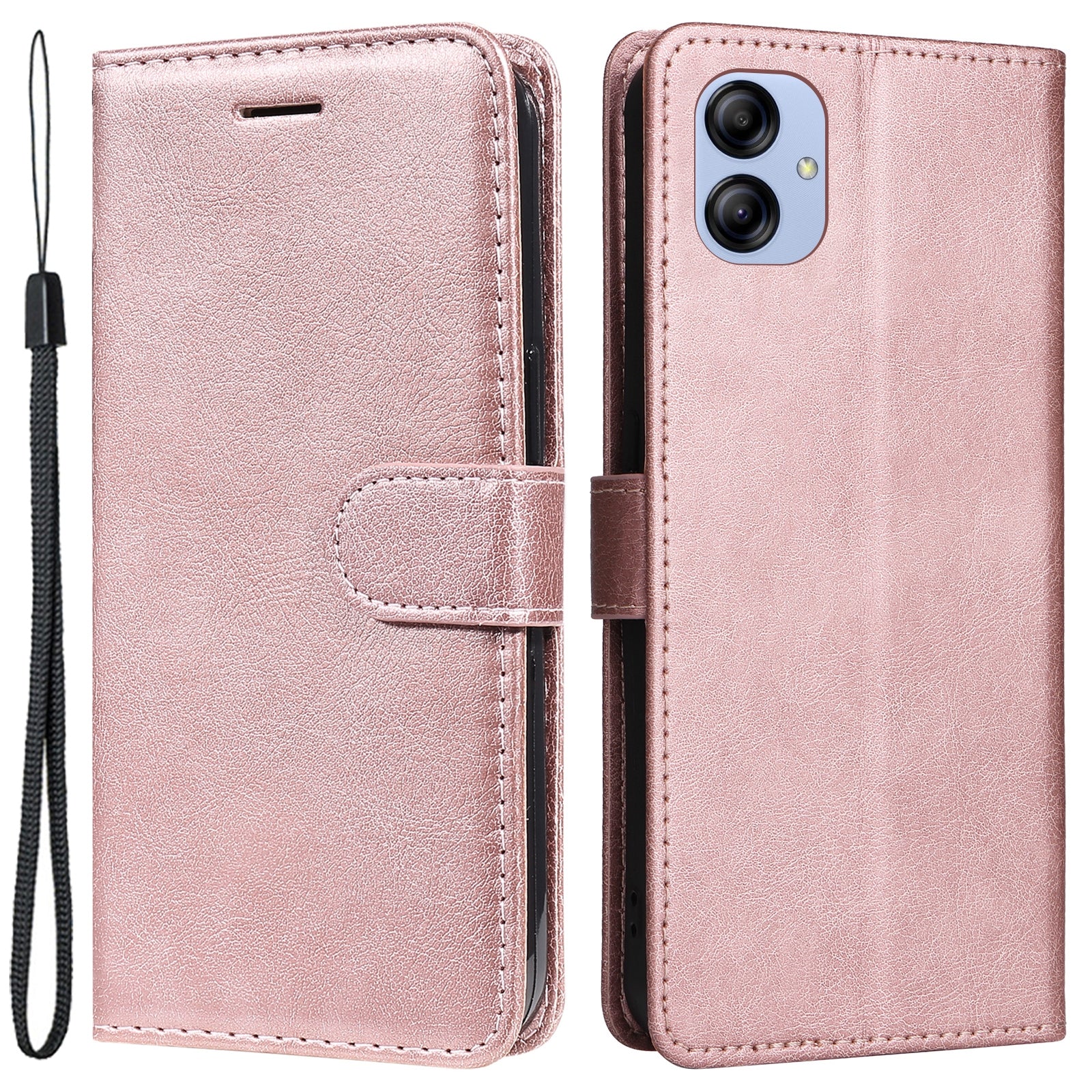 KT Leather Series-2 Stand Wallet Case for Samsung Galaxy A04e 4G / F04 4G / M04 4G Solid Color PU Leather Phone Cover with Strap