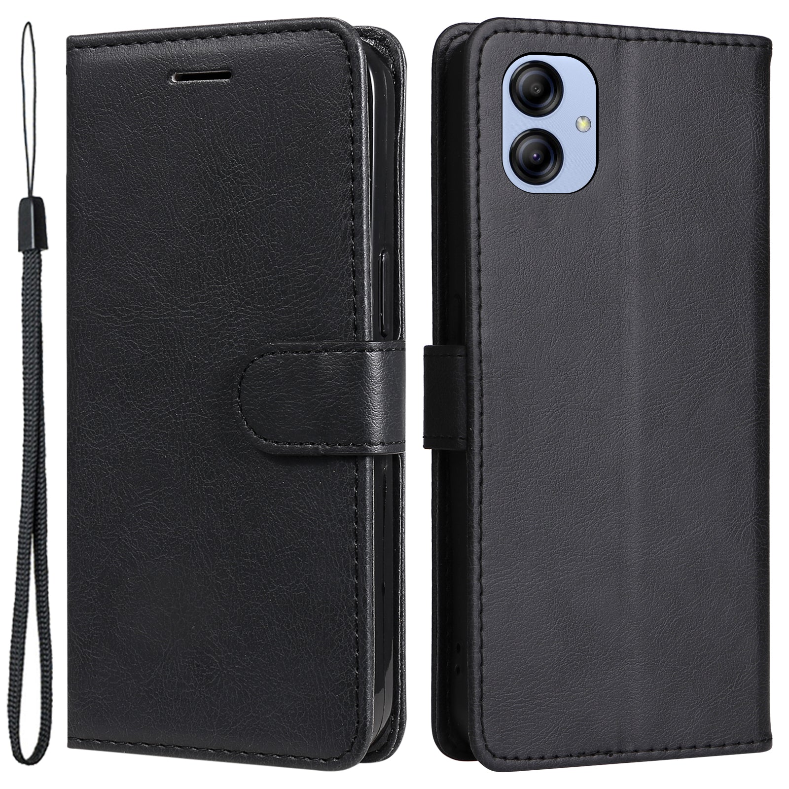 KT Leather Series-2 Stand Wallet Case for Samsung Galaxy A04e 4G / F04 4G / M04 4G Solid Color PU Leather Phone Cover with Strap
