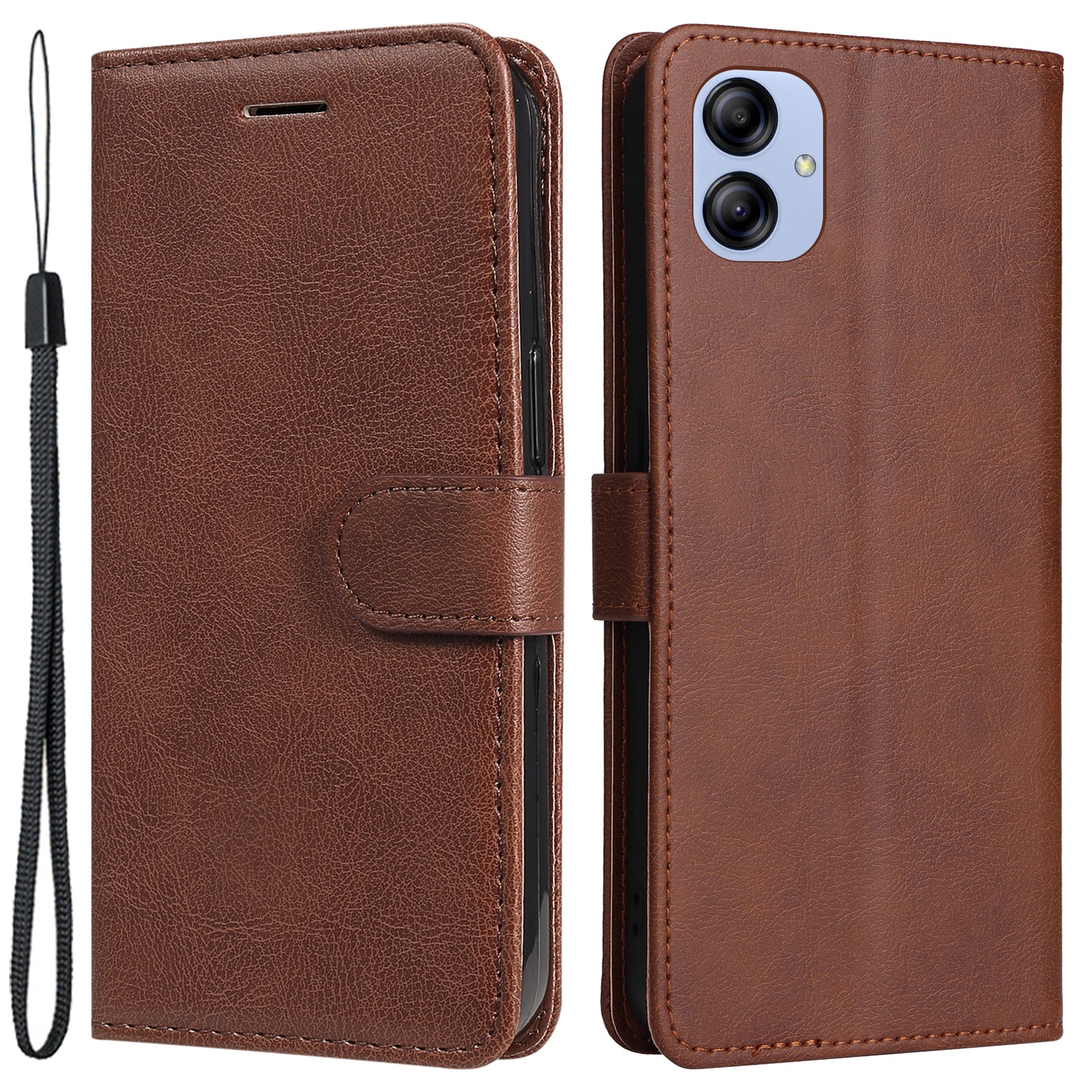 KT Leather Series-2 Stand Wallet Case for Samsung Galaxy A04e 4G / F04 4G / M04 4G Solid Color PU Leather Phone Cover with Strap