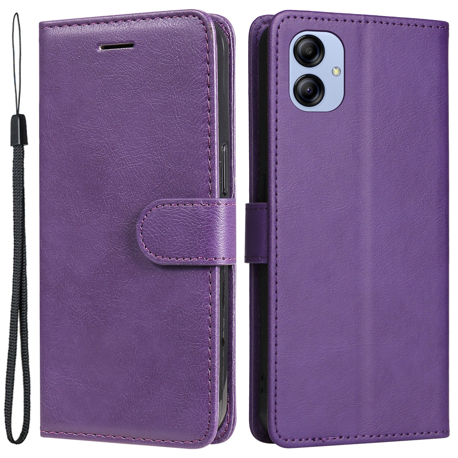 KT Leather Series-2 Stand Wallet Case for Samsung Galaxy A04e 4G / F04 4G / M04 4G Solid Color PU Leather Phone Cover with Strap