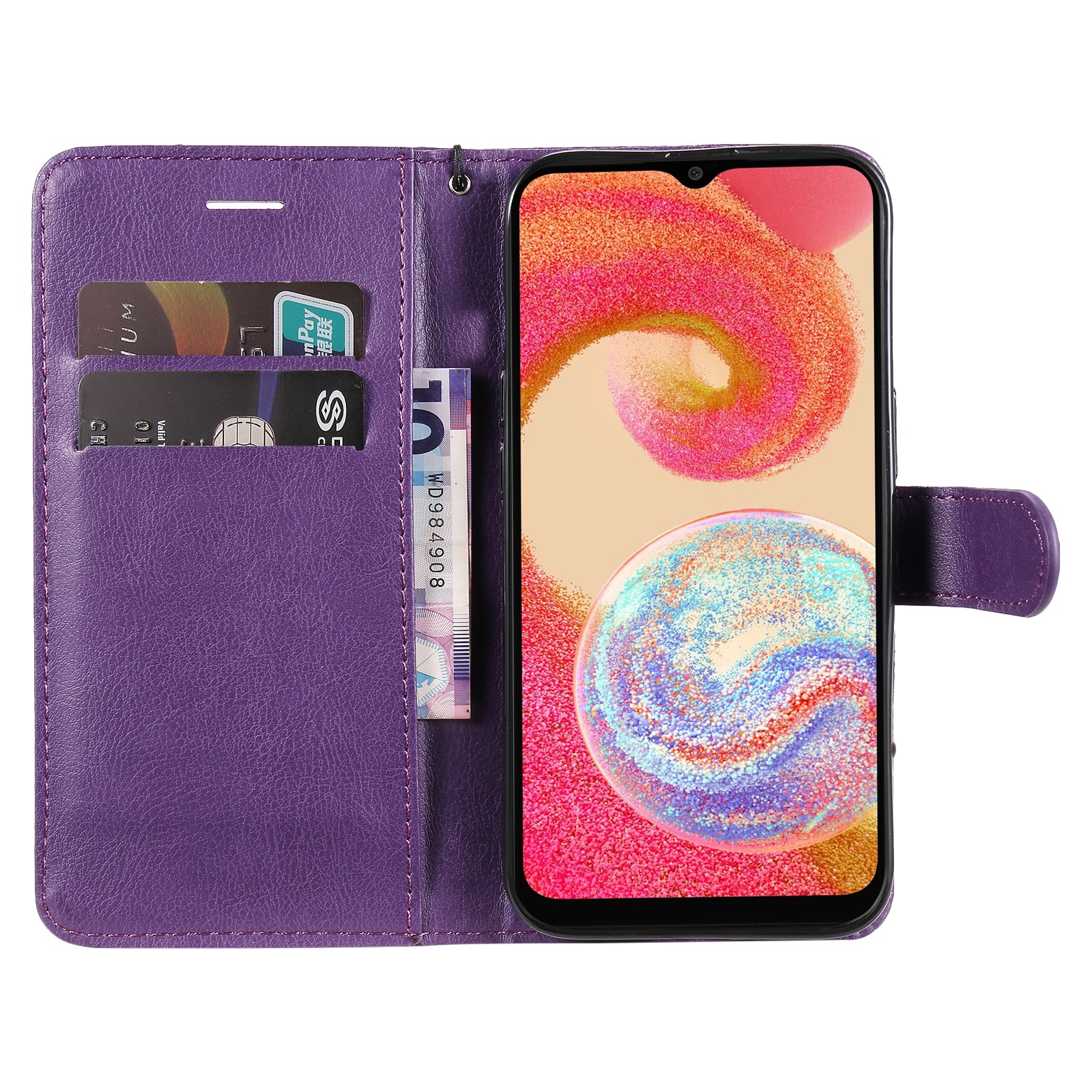 KT Leather Series-2 Stand Wallet Case for Samsung Galaxy A04e 4G / F04 4G / M04 4G Solid Color PU Leather Phone Cover with Strap