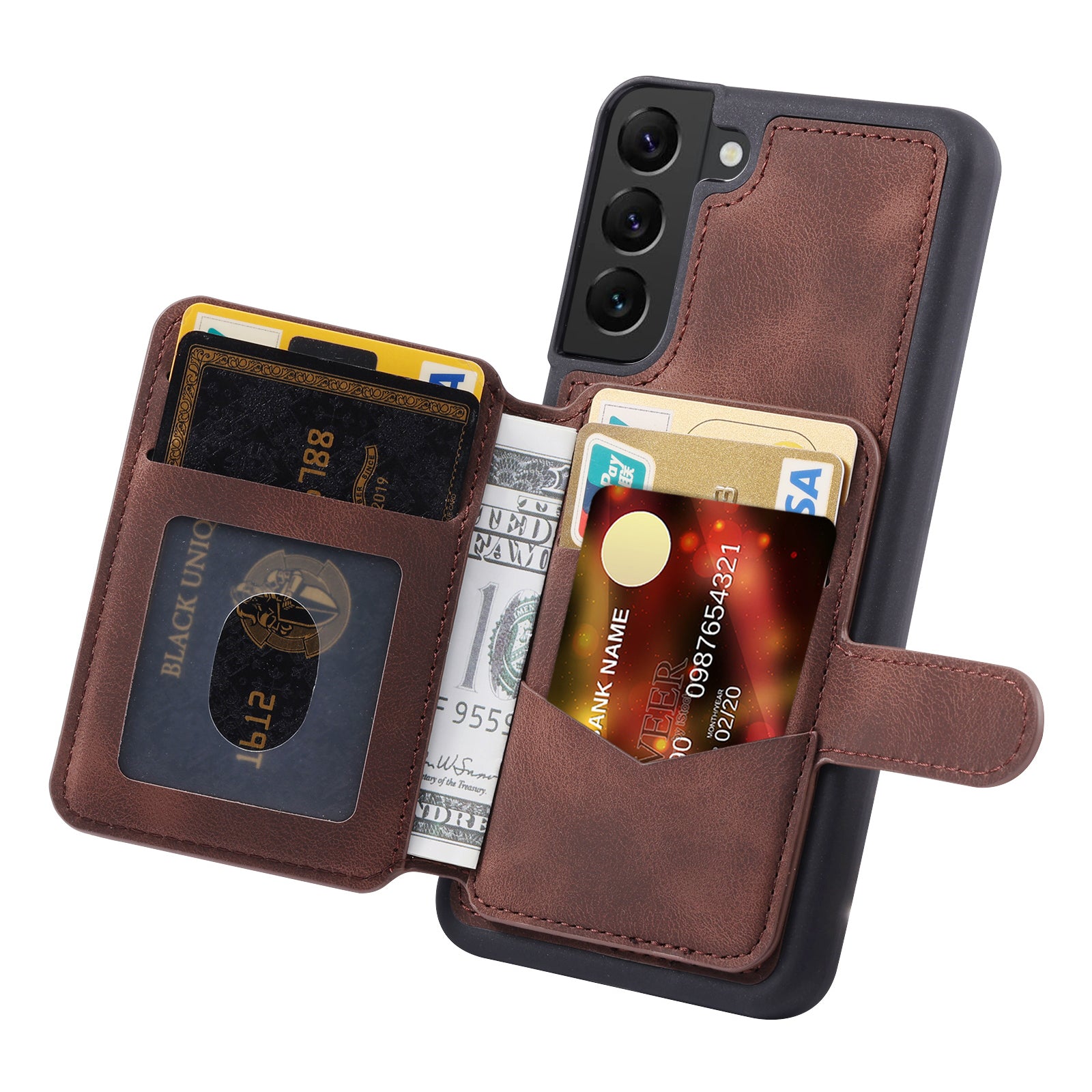 Pro Samsung Galaxy S23 RFID blokovací pouzdro na telefon pouzdro na telefon TPU potažené kůží se stojánkem