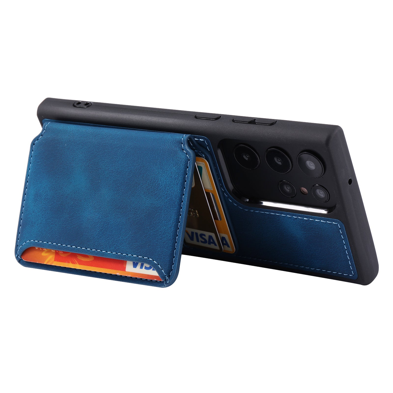 For Samsung Galaxy S23 Ultra Kickstand Leather Coated TPU Phone Case RFID Blocking Wallet Cover