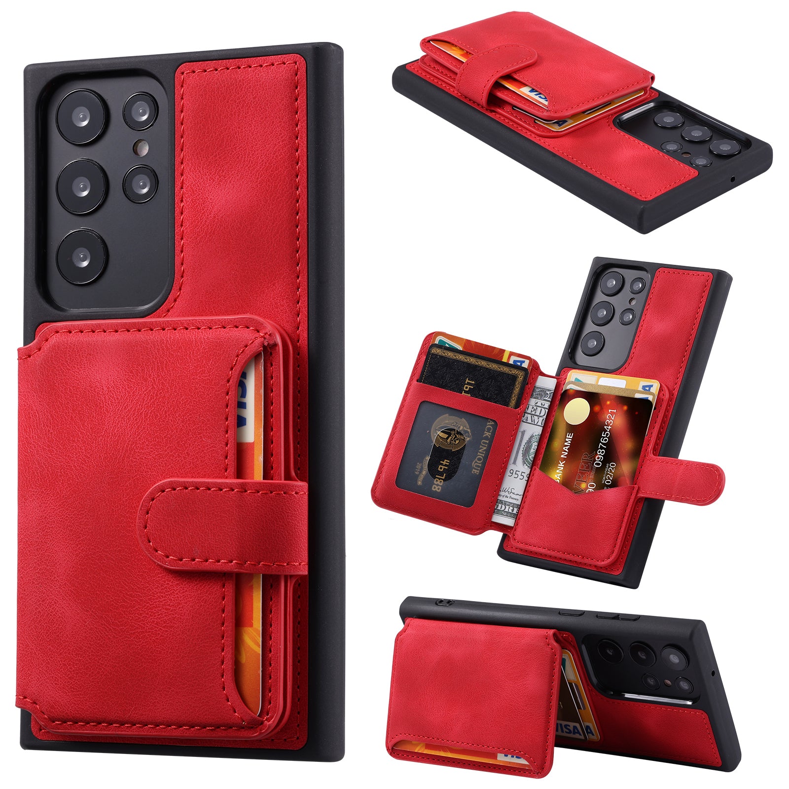 For Samsung Galaxy S23 Ultra Kickstand Leather Coated TPU Phone Case RFID Blocking Wallet Cover