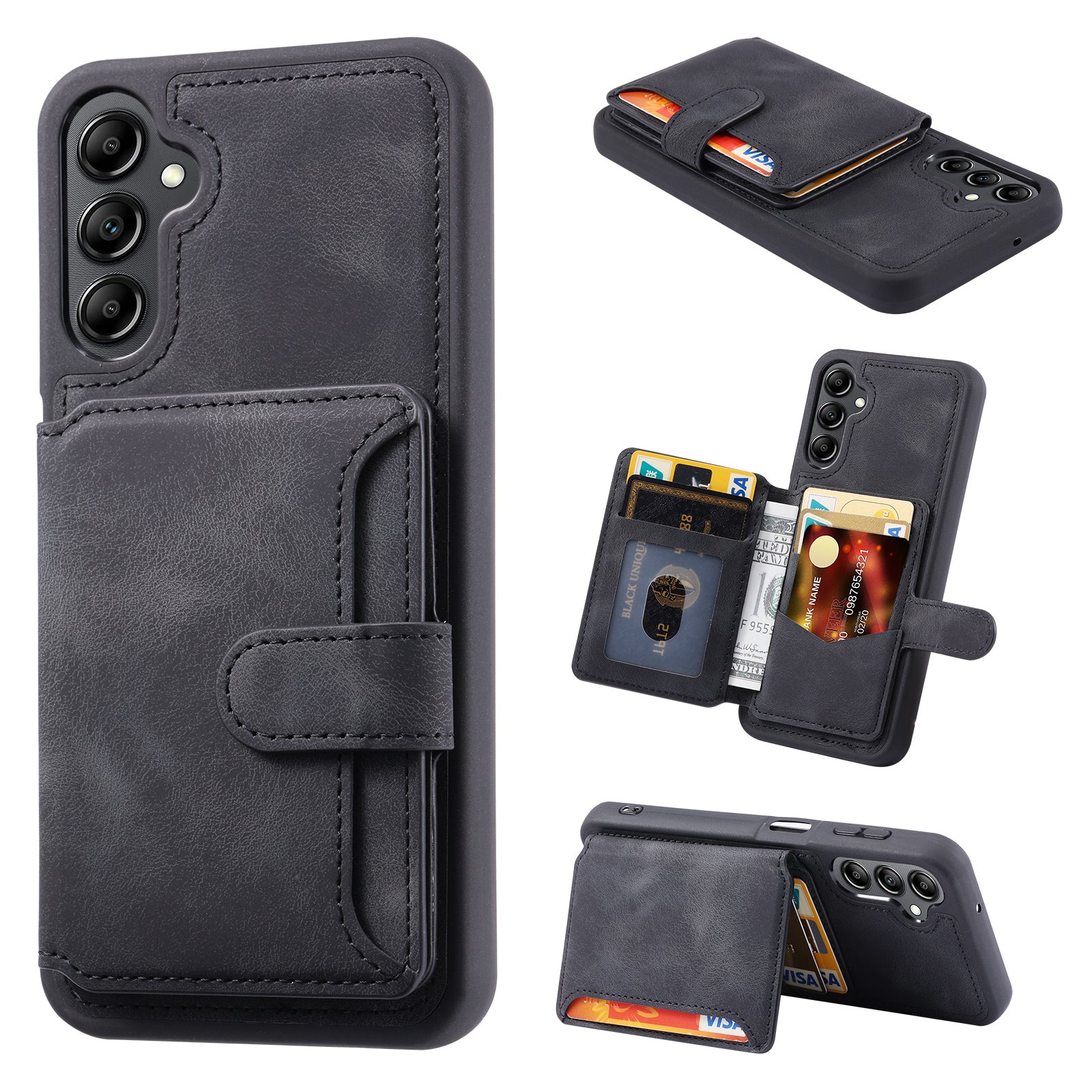For Samsung Galaxy A34 5G Kickstand Phone Cover RFID Blocking Wallet PU Leather Coated TPU Case