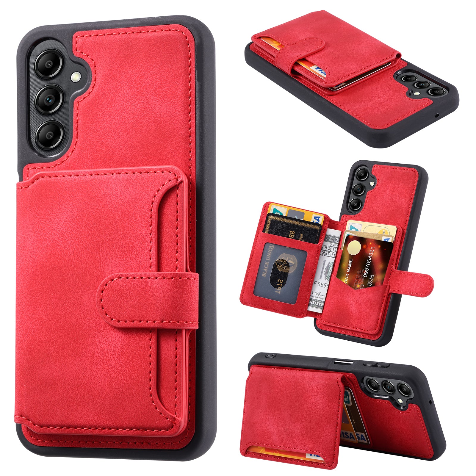 For Samsung Galaxy A34 5G Kickstand Phone Cover RFID Blocking Wallet PU Leather Coated TPU Case