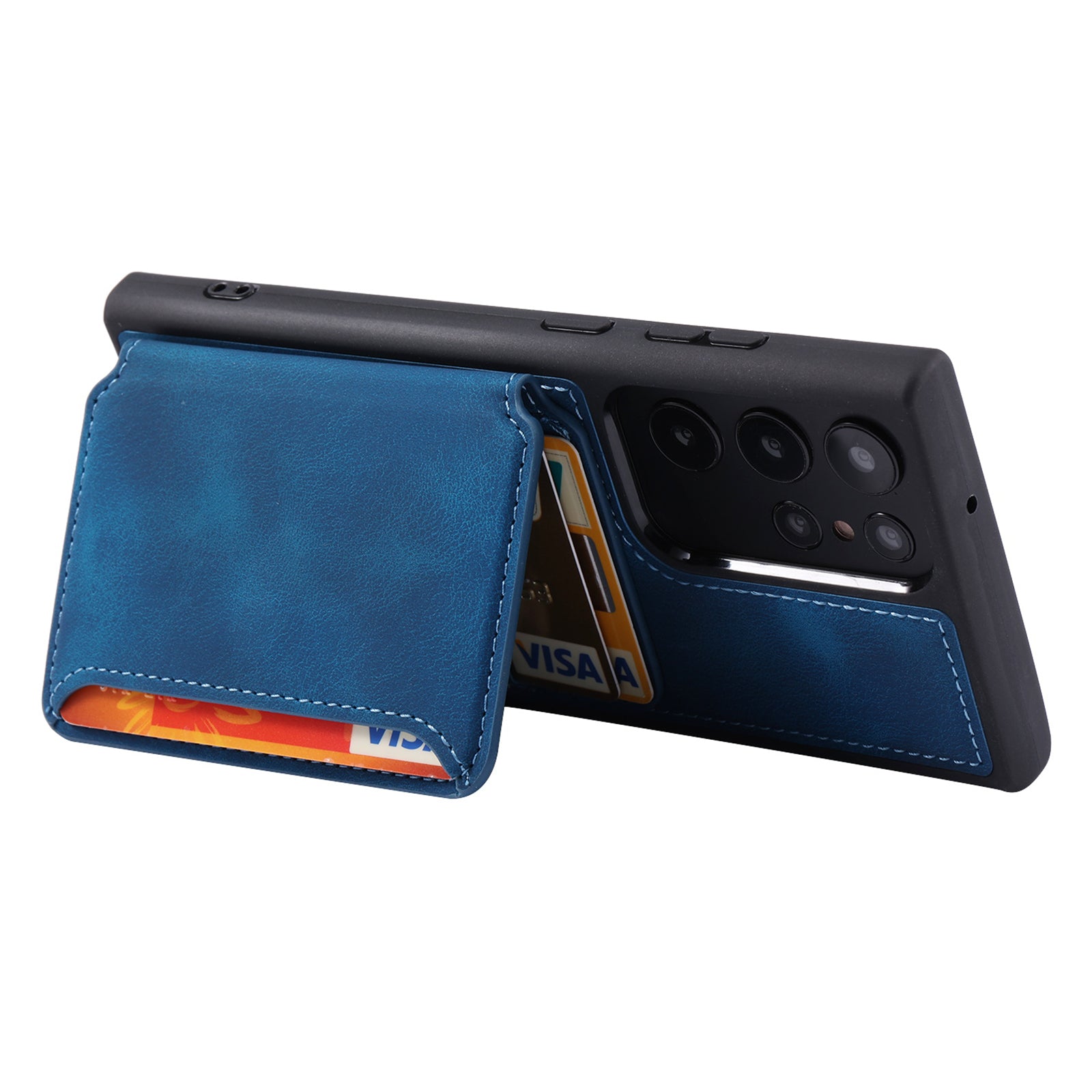 For Samsung Galaxy S22 Ultra 5G RFID Blocking Wallet Phone Cover Kickstand Leather Coated TPU Case