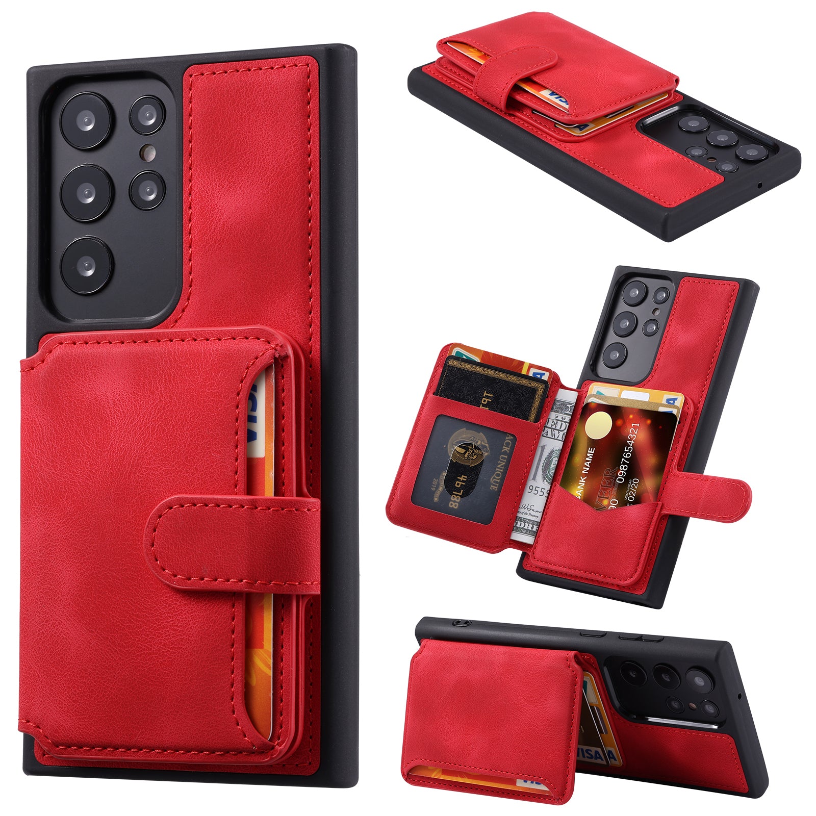 For Samsung Galaxy S22 Ultra 5G RFID Blocking Wallet Phone Cover Kickstand Leather Coated TPU Case