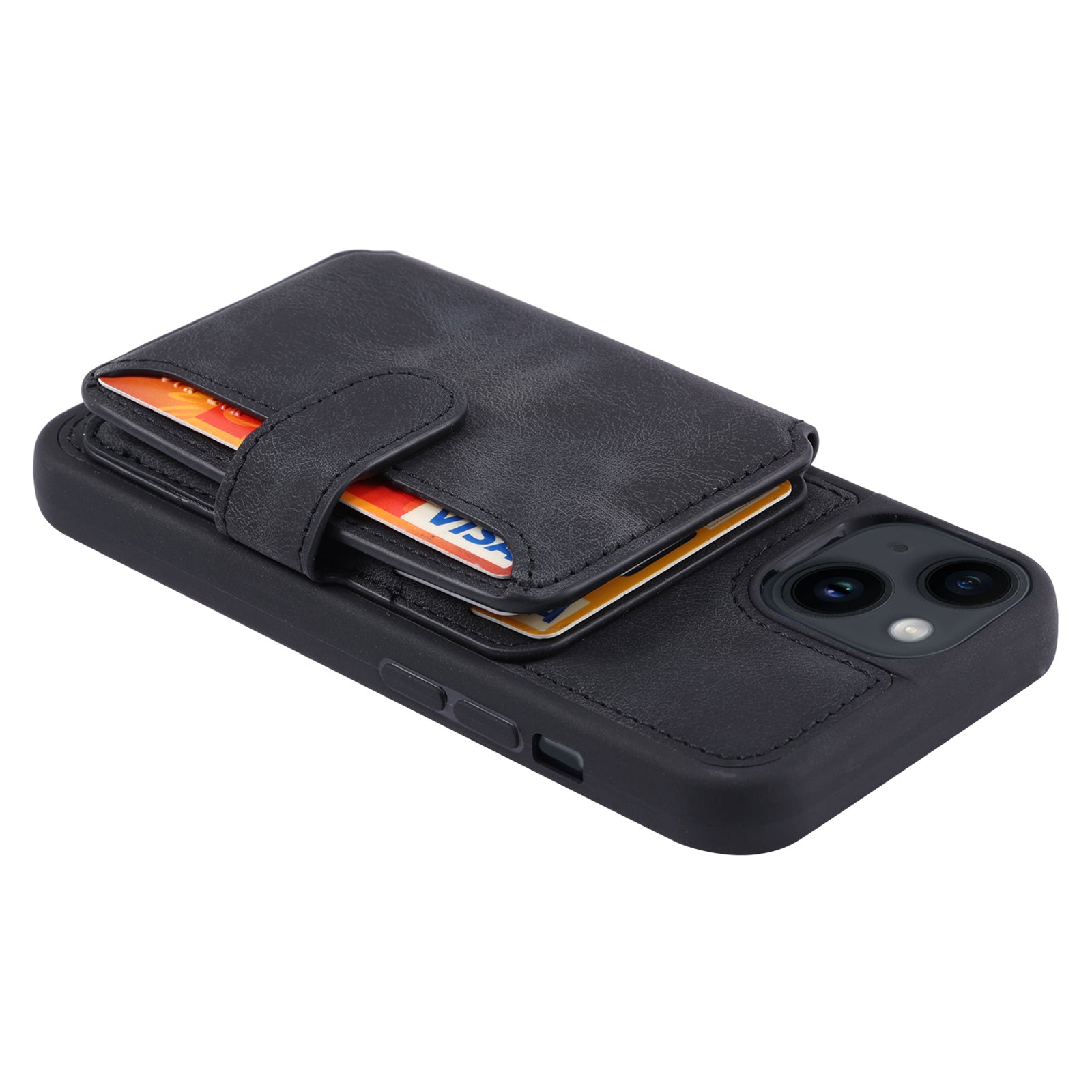 RFID Blocking Wallet Case for iPhone 14 Kickstand PU Leather Coated TPU Phone Cover