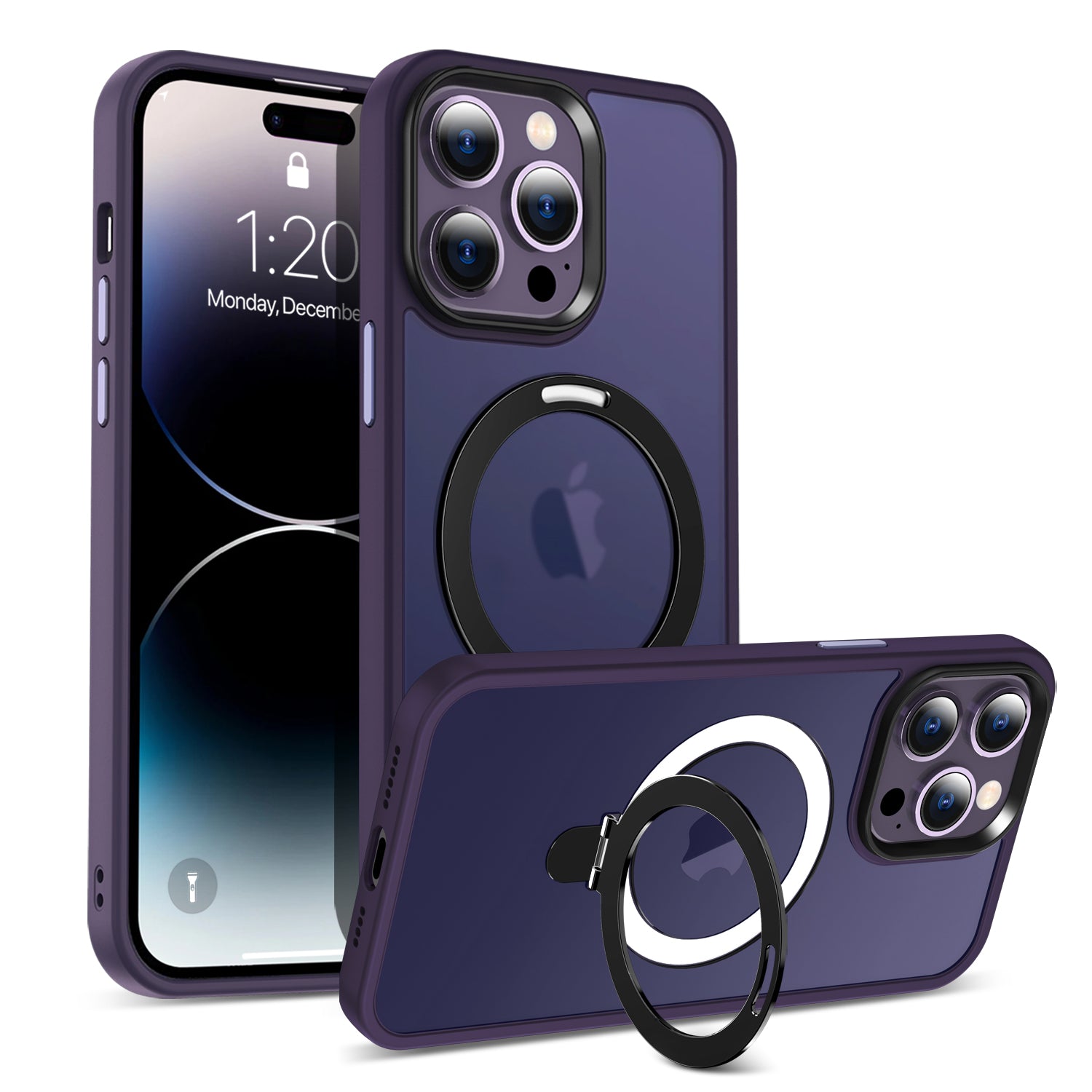 Pro iPhone 14 Pro magnetické pouzdro na telefon kompatibilní s ochranným krytem MagSafe PC TPU Ring Kickstand