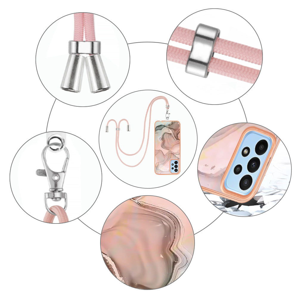 For Samsung Galaxy A13 4G YB IMD Series-18 Style E 2.0mm TPU Phone Case Electroplating Marble Pattern IMD Cover with Lanyard