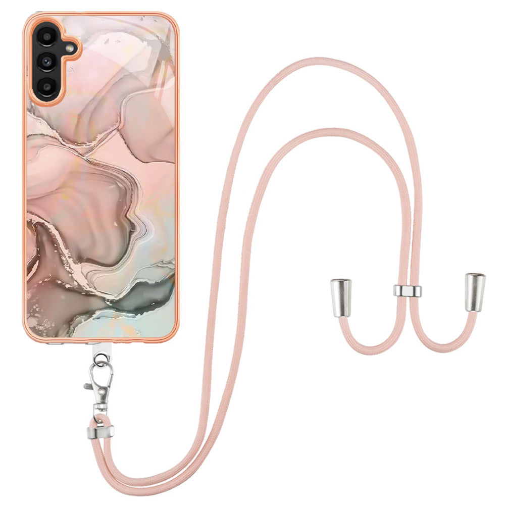 For Samsung Galaxy A13 5G / M13 5G / A04 4G (164.4 x 76.3 x 9.1 mm) YB IMD Series-18 Style E Electroplating 2.0mm TPU Phone Case Marble Pattern IMD Cover with Lanyard