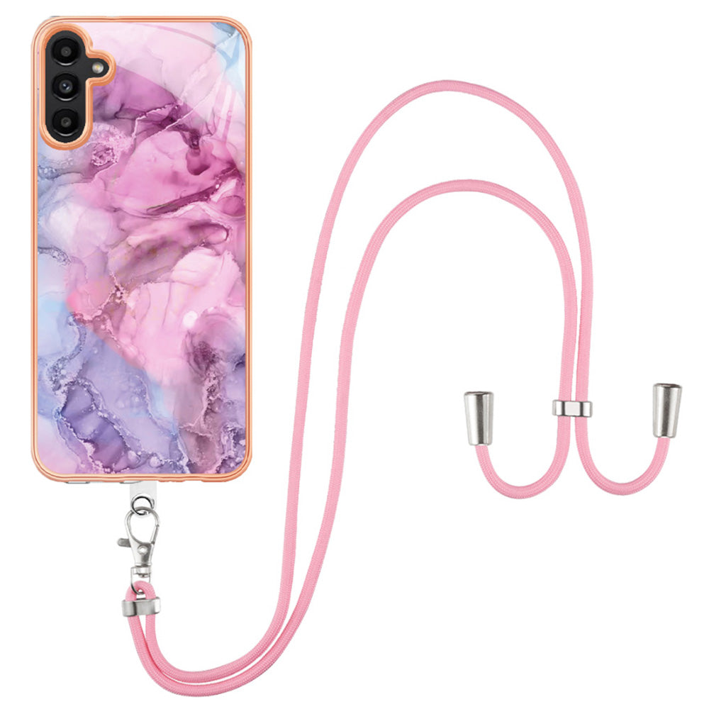 For Samsung Galaxy A13 5G / M13 5G / A04 4G (164.4 x 76.3 x 9.1 mm) YB IMD Series-18 Style E Electroplating 2.0mm TPU Phone Case Marble Pattern IMD Cover with Lanyard