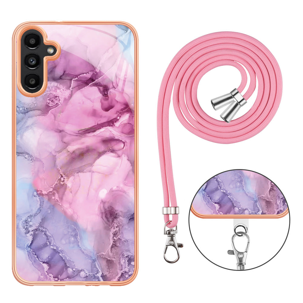For Samsung Galaxy A13 5G / M13 5G / A04 4G (164.4 x 76.3 x 9.1 mm) YB IMD Series-18 Style E Electroplating 2.0mm TPU Phone Case Marble Pattern IMD Cover with Lanyard