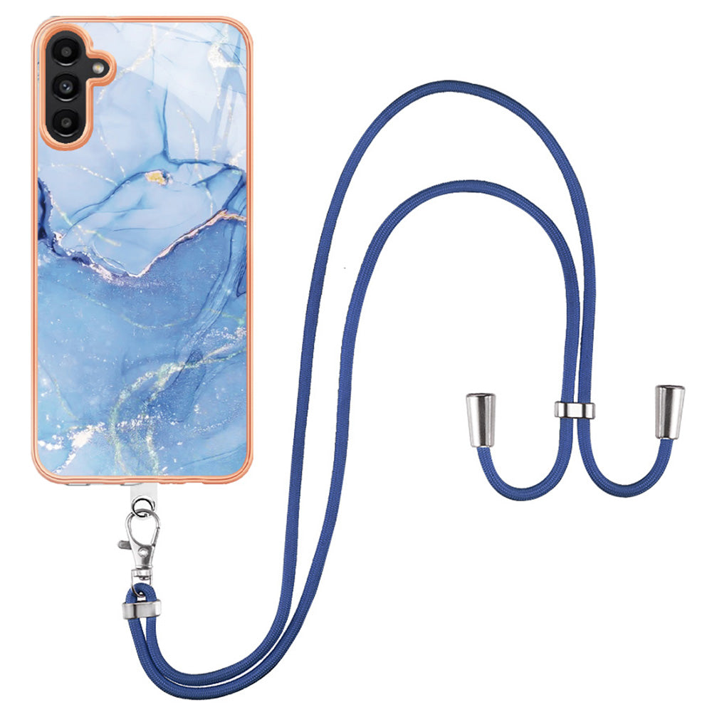 For Samsung Galaxy A13 5G / M13 5G / A04 4G (164.4 x 76.3 x 9.1 mm) YB IMD Series-18 Style E Electroplating 2.0mm TPU Phone Case Marble Pattern IMD Cover with Lanyard