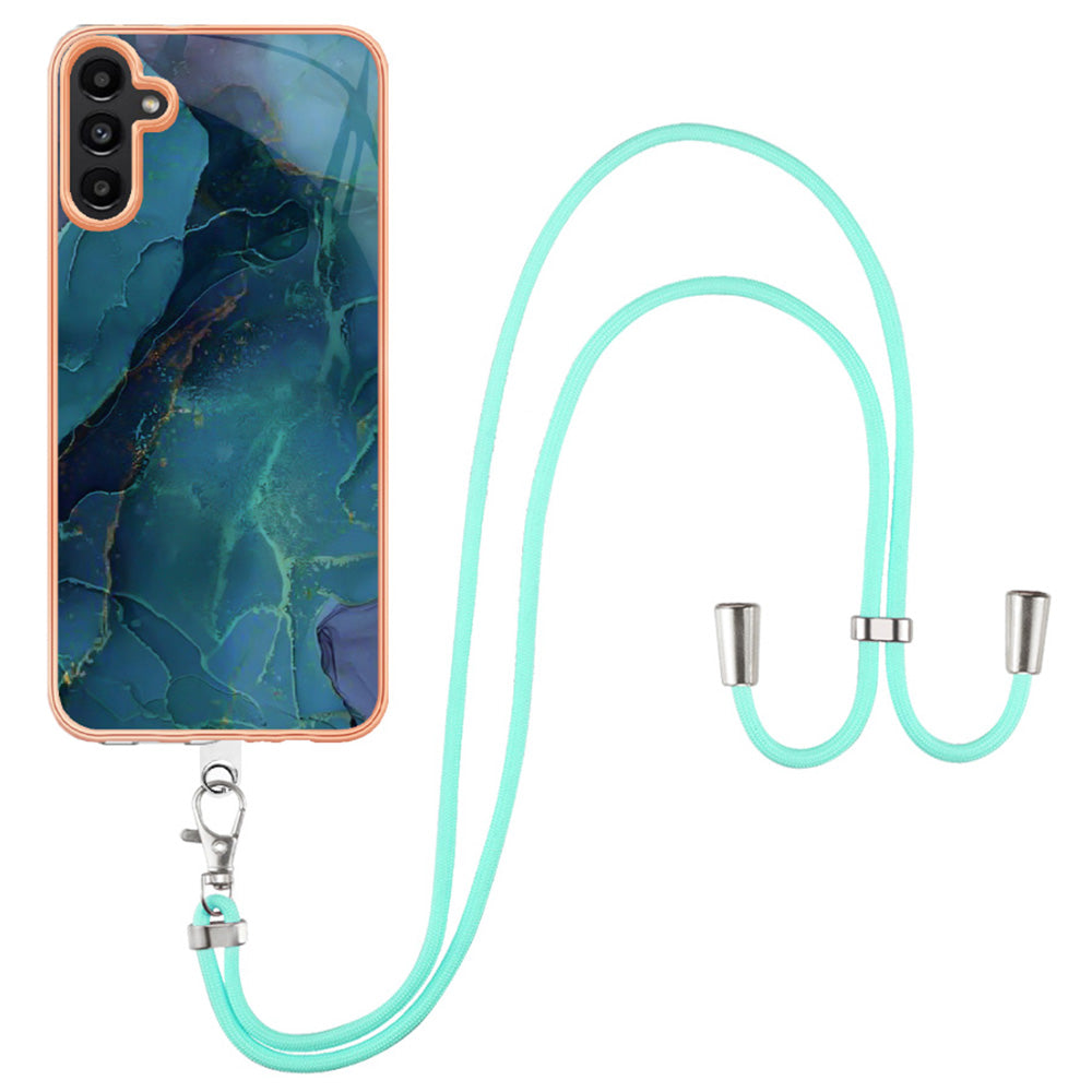 For Samsung Galaxy A13 5G / M13 5G / A04 4G (164.4 x 76.3 x 9.1 mm) YB IMD Series-18 Style E Electroplating 2.0mm TPU Phone Case Marble Pattern IMD Cover with Lanyard