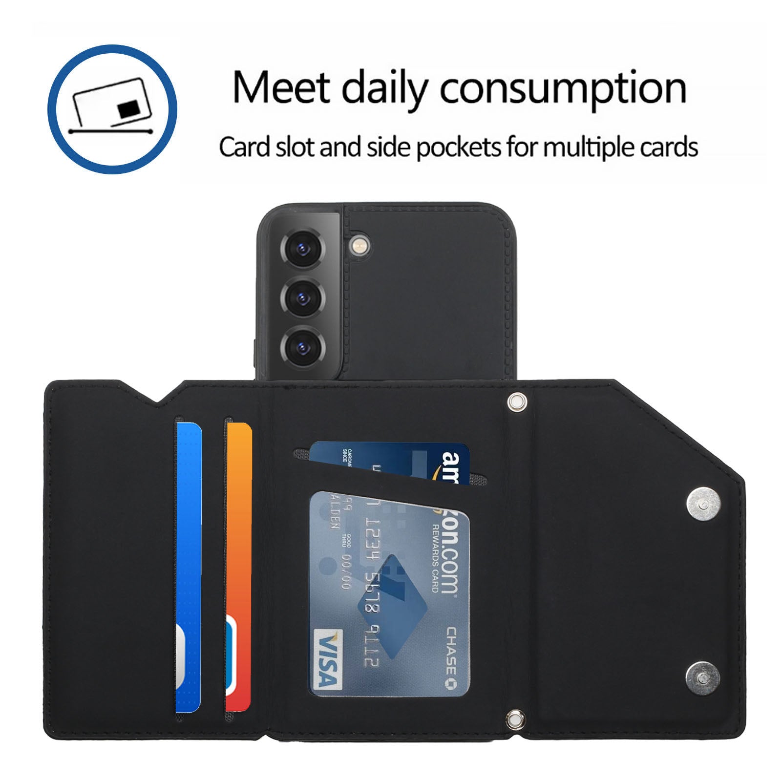 YB-1 Series Skin-touch Phone Cover for Samsung Galaxy S23 Card Holder Kickstand PU Leather Phone Case Shoulder Bag
