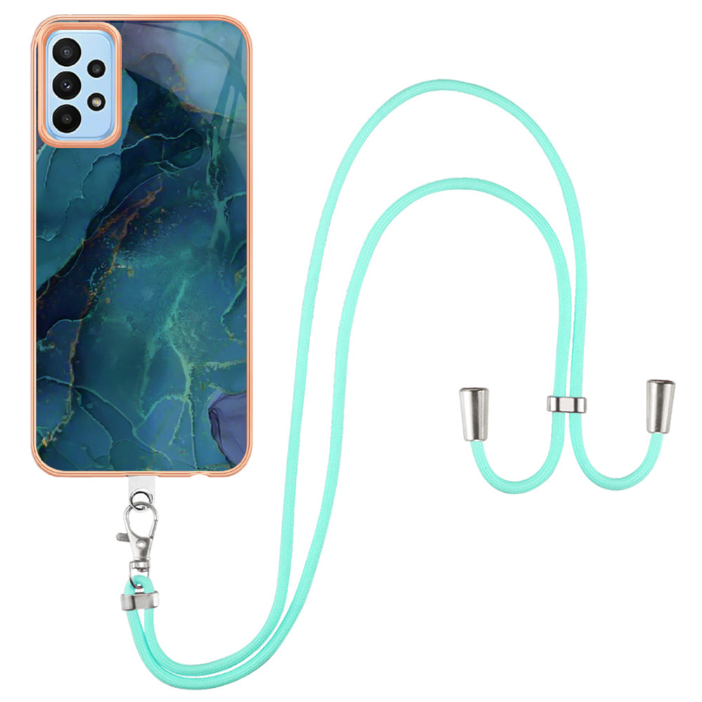 For Samsung Galaxy A33 5G YB IMD Series-18 Style E Electroplating Marble Pattern IMD Cover 2.0mm TPU Phone Case with Lanyard