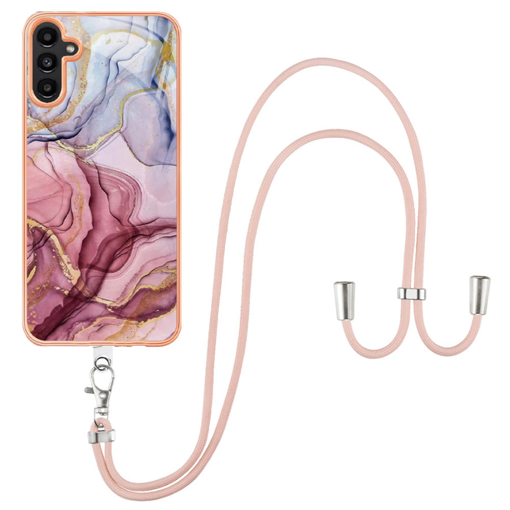 Pro Samsung Galaxy A54 5G 2,0 mm pouzdro na telefon YB IMD Series-18 Style E TPU s galvanickým mramorovým vzorem IMD kryt se šňůrkou