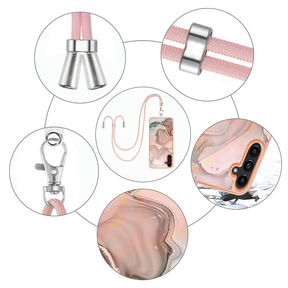 Pro Samsung Galaxy A54 5G 2,0 mm pouzdro na telefon YB IMD Series-18 Style E TPU s galvanickým mramorovým vzorem IMD kryt se šňůrkou