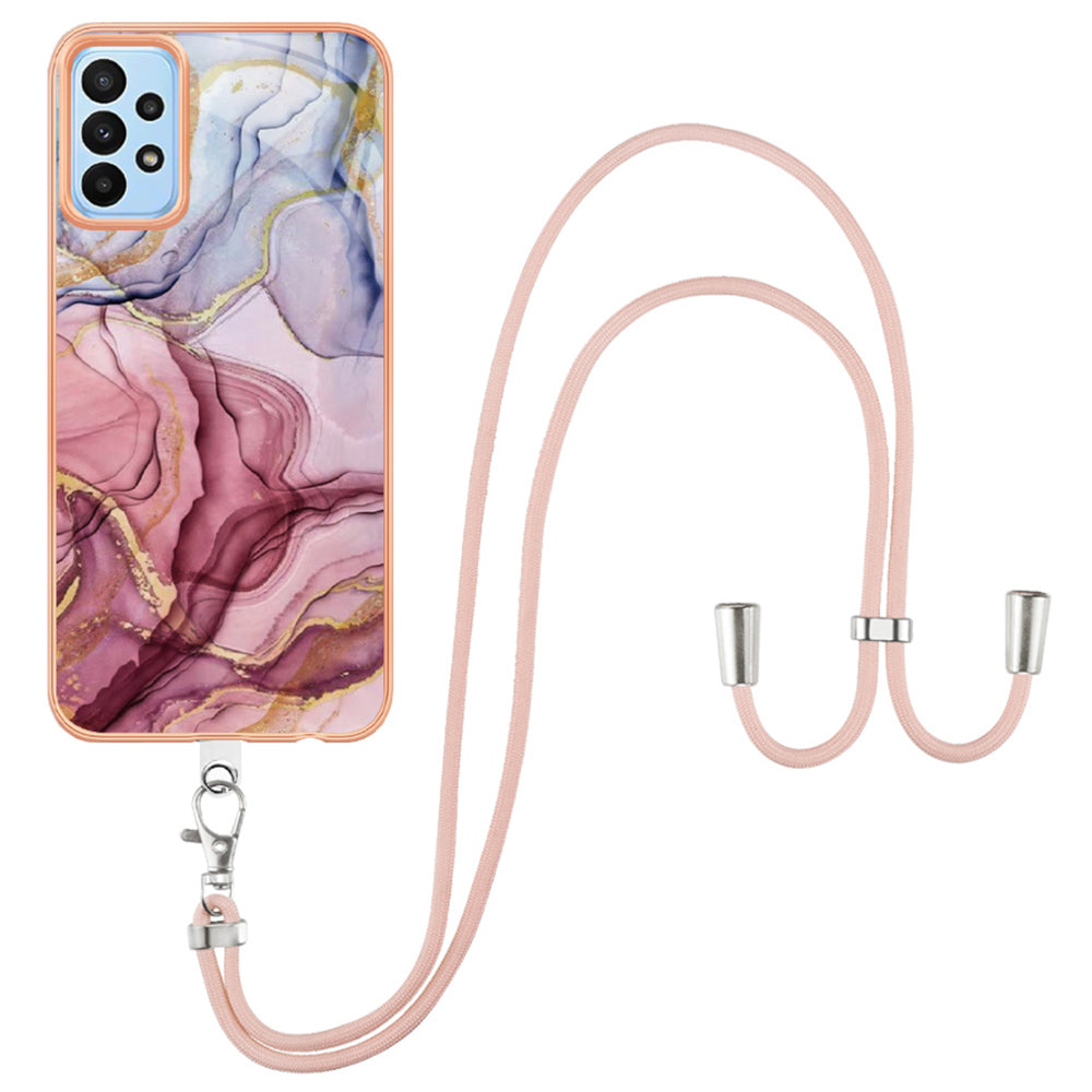 Pro Samsung Galaxy A32 5G / M32 5G IMD pouzdro na telefon YB IMD Series-18 Style E 2,0 mm TPU s galvanickým mramorovým vzorem kryt se šňůrkou