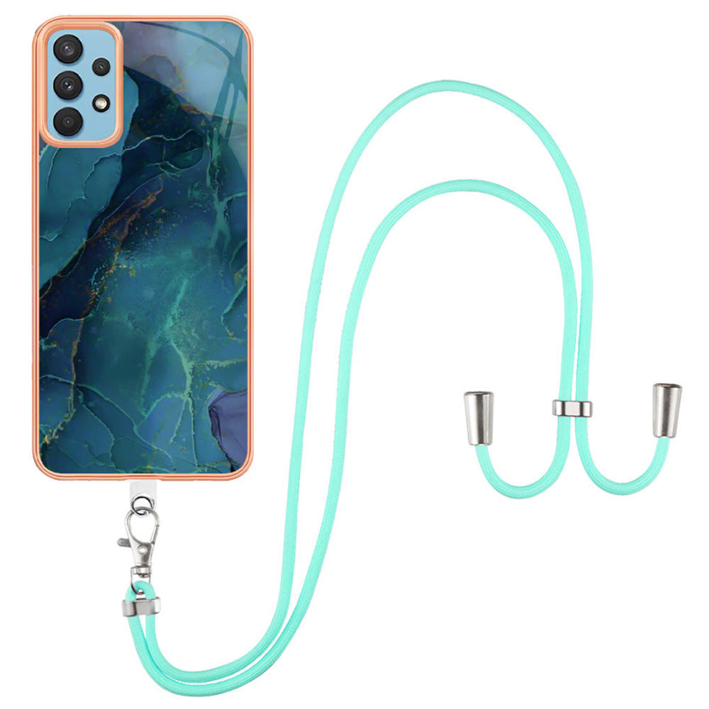 Pro Samsung Galaxy A32 4G (EU verze) Pouzdro na telefon IMD YB IMD Series-18 Style E s galvanickým mramorovým vzorem 2,0 mm TPU kryt se šňůrkou