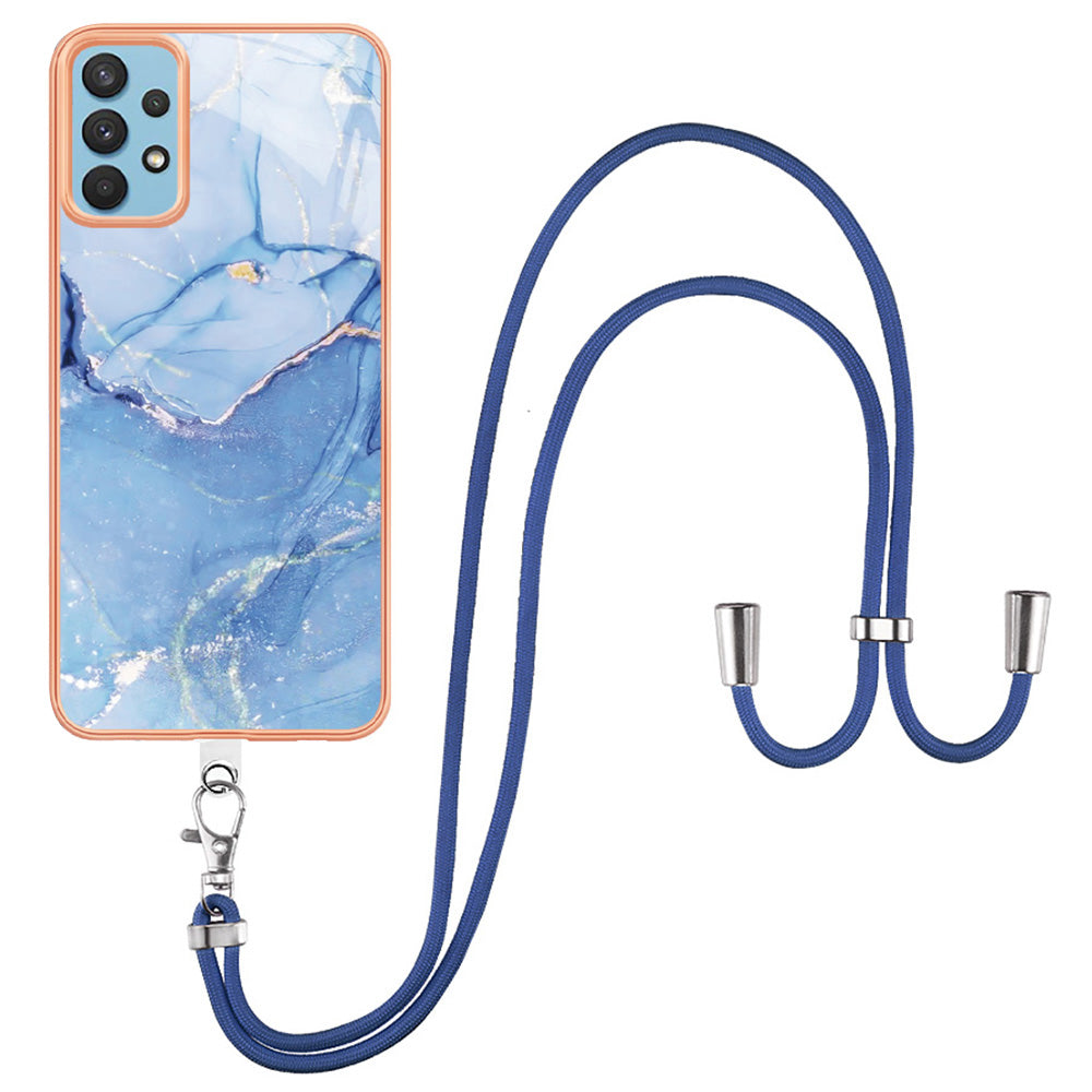 Pro Samsung Galaxy A32 4G (EU verze) Pouzdro na telefon IMD YB IMD Series-18 Style E s galvanickým mramorovým vzorem 2,0 mm TPU kryt se šňůrkou